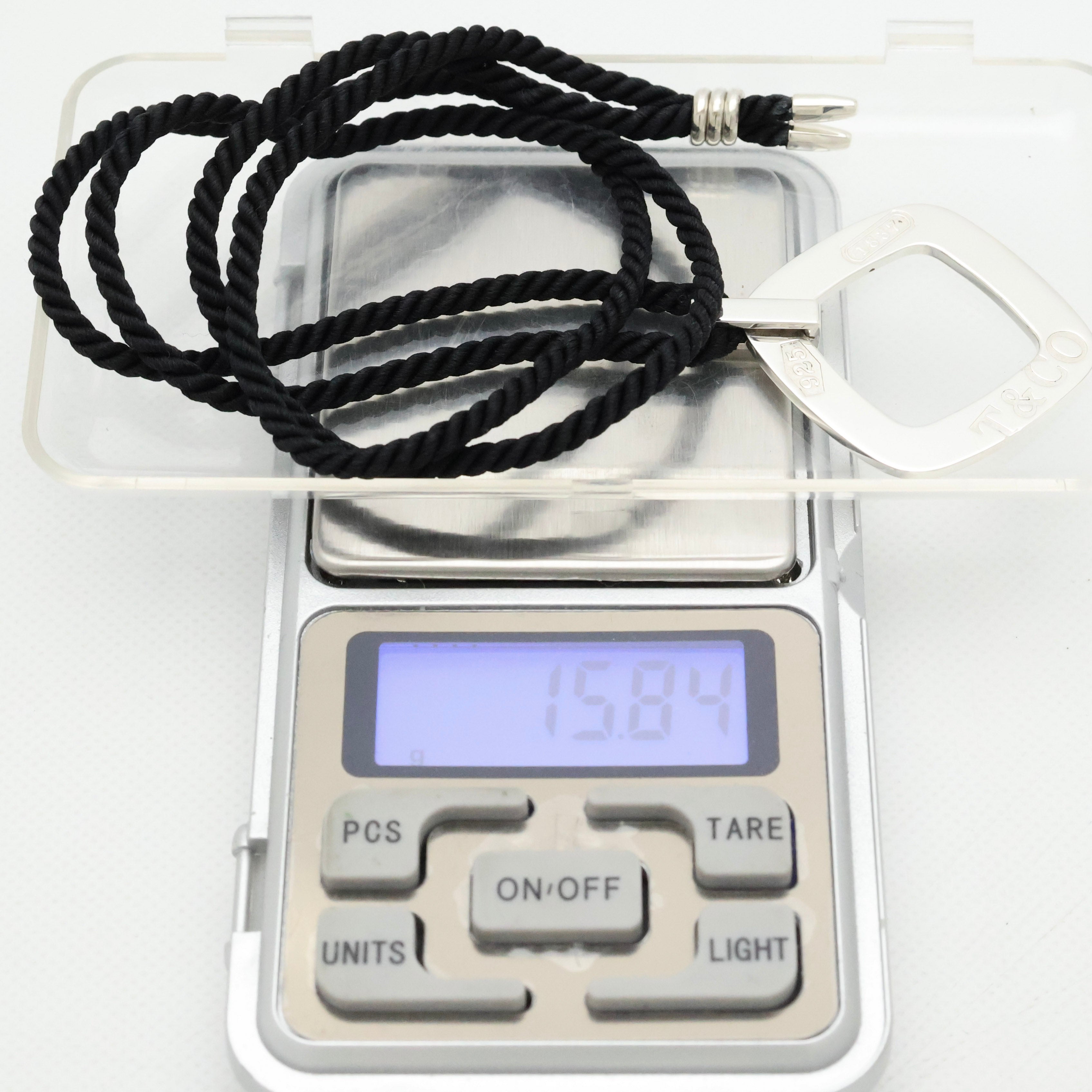 Tiffany & Co. 1837 Square Silk Cord Necklace Pendant Sterling Silver 925