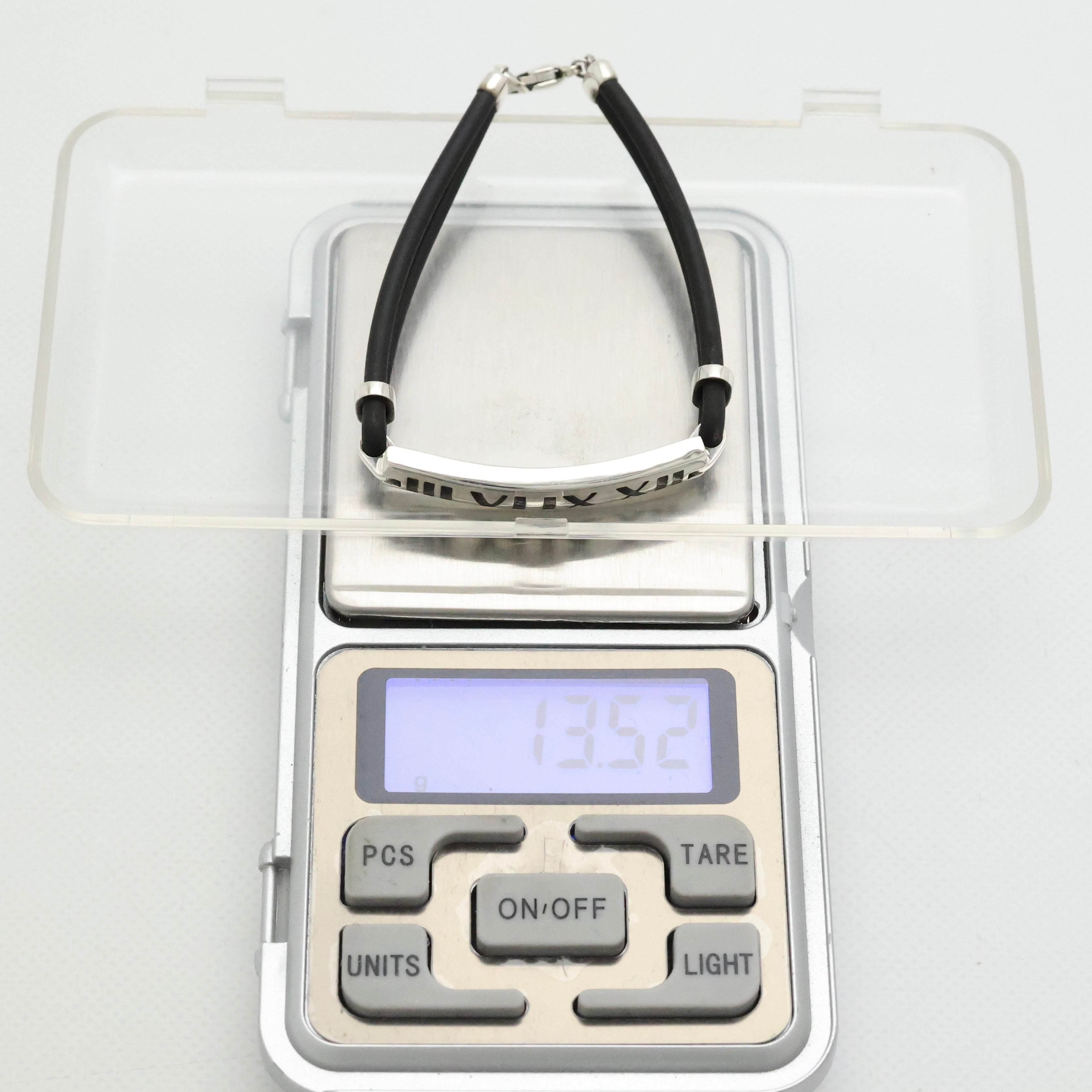 Tiffany & Co. Atlas Bar Rubber Cord Surfer Bracelet Sterling Silver 925