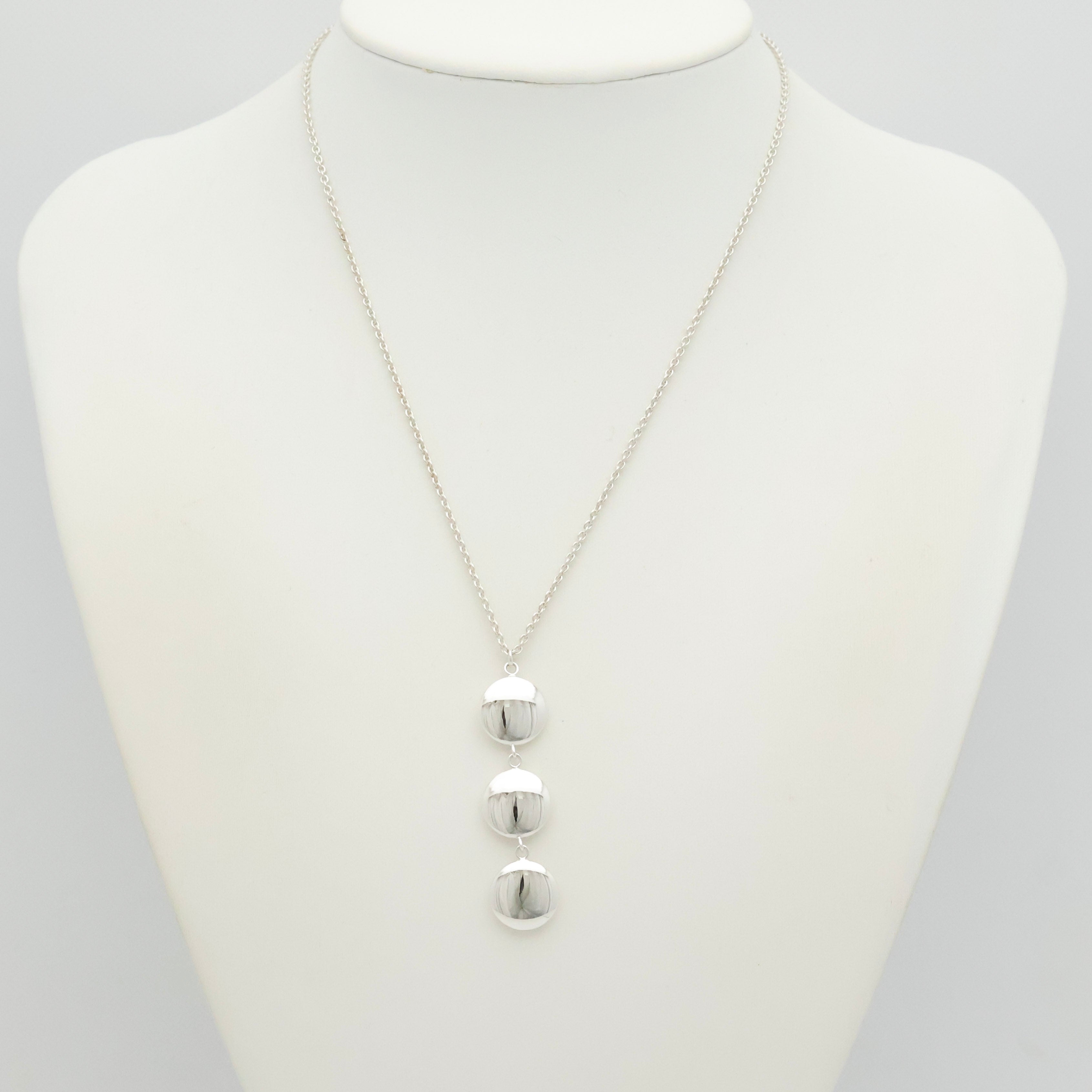 Tiffany & Co. Three Circle Drop Disk Pendant Dangle Necklace Sterling Silver 925