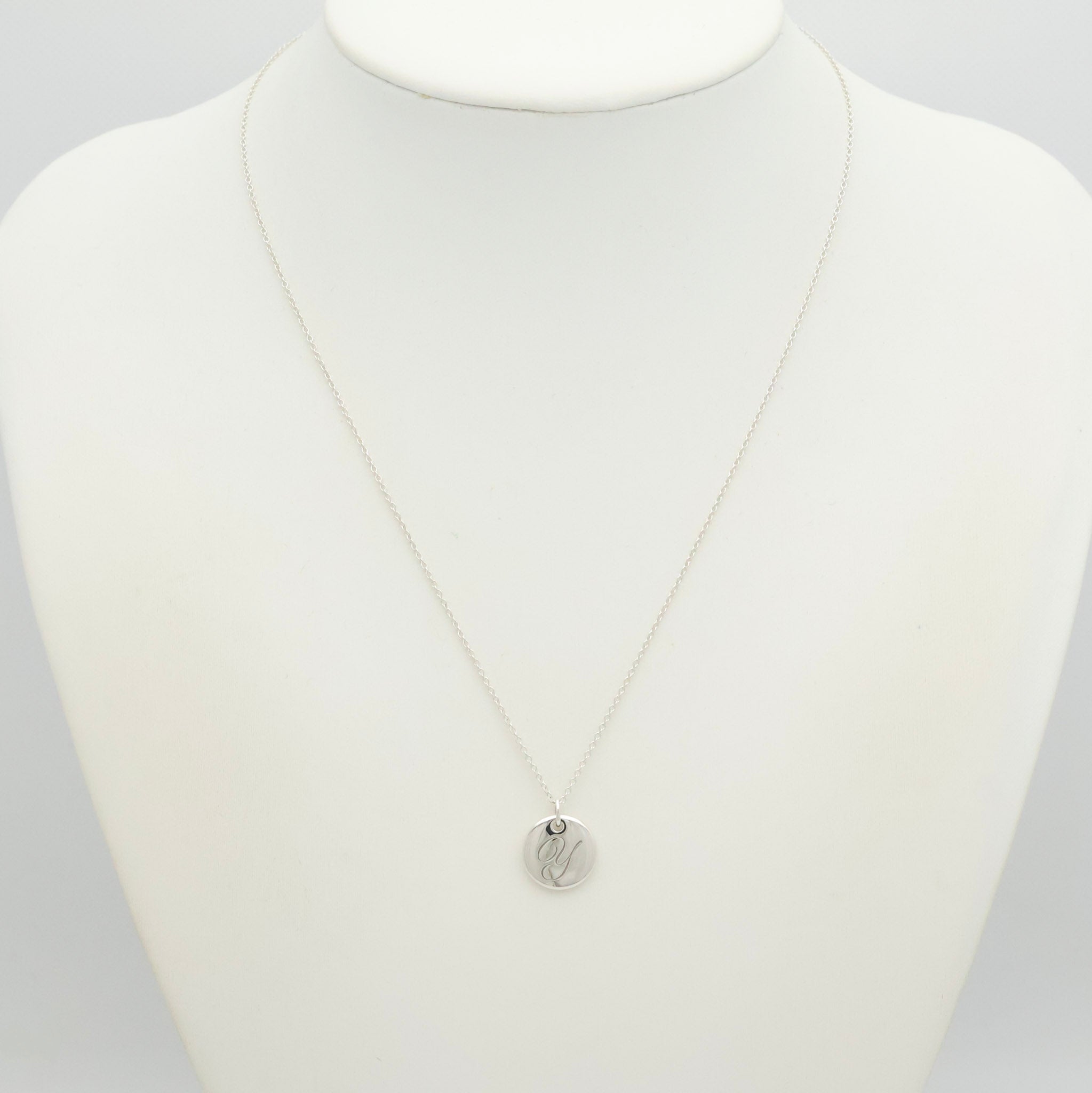  Tiffany & Co. Letter Y Notes Initial Disc Necklace Sterling Silver 925