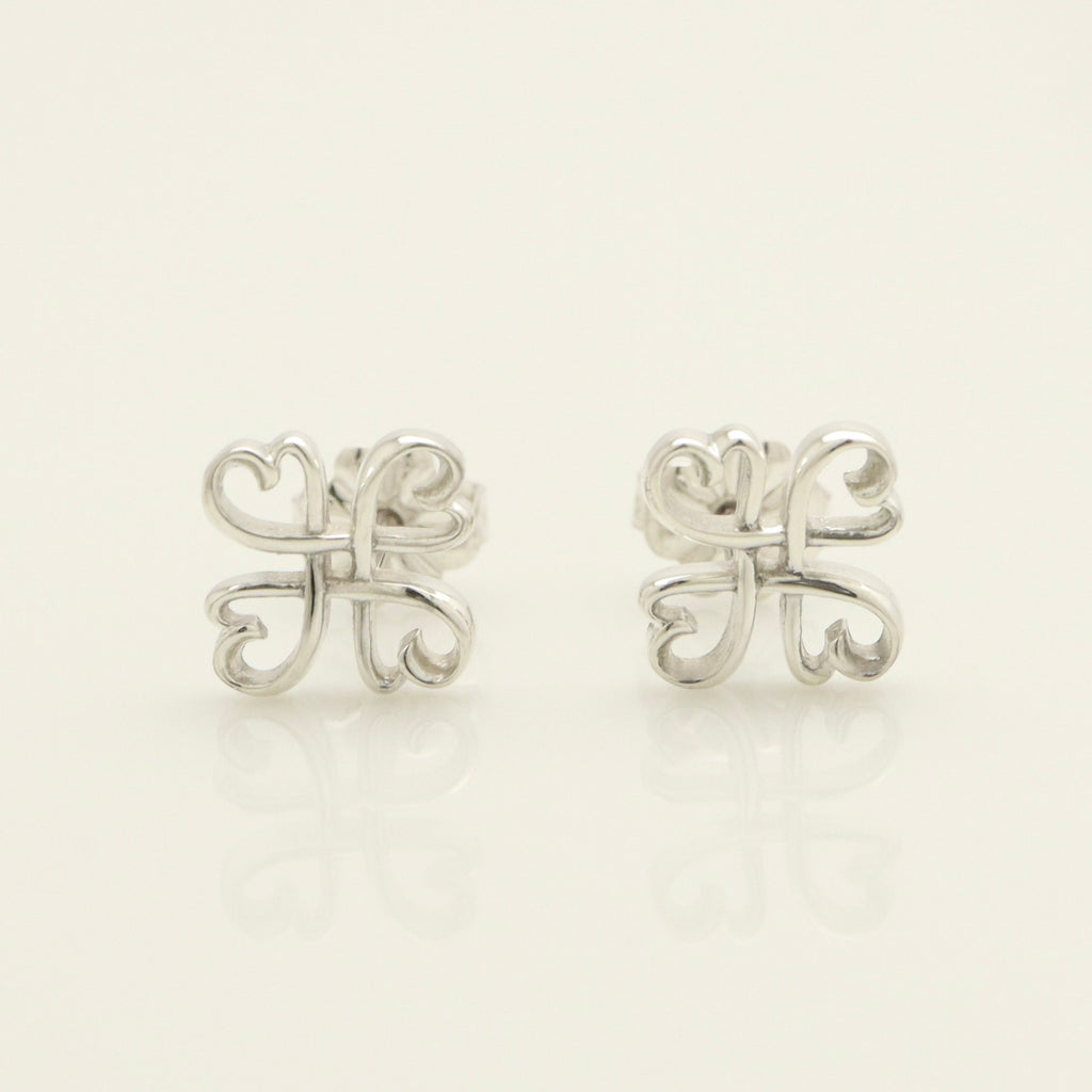  Tiffany & Co. Picasso Loving Heart Clover Stud Earrings Sterling Silver 925 