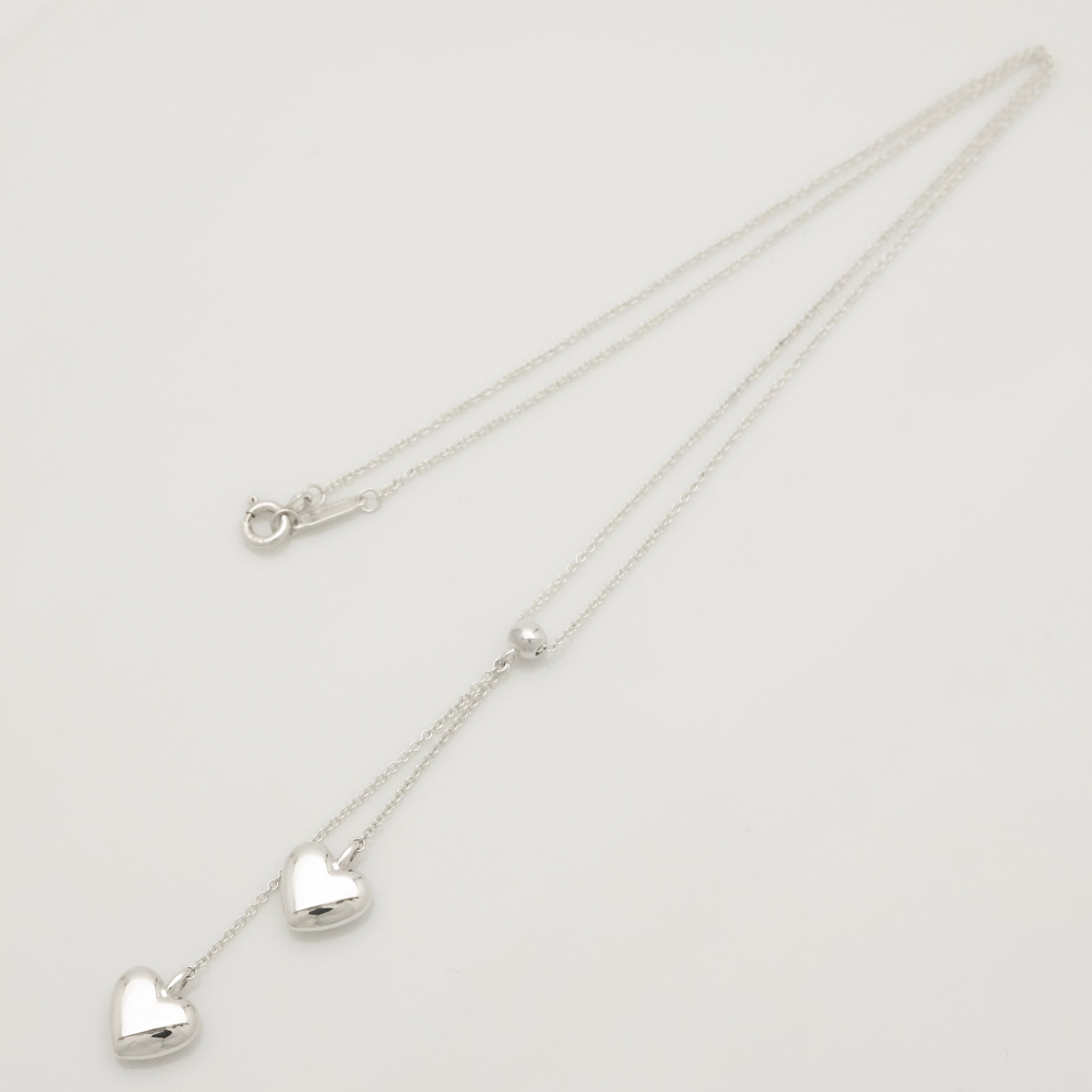 Tiffany & Co. Puff Double Heart Dangle Pendant Necklace Sterling Silver 925
