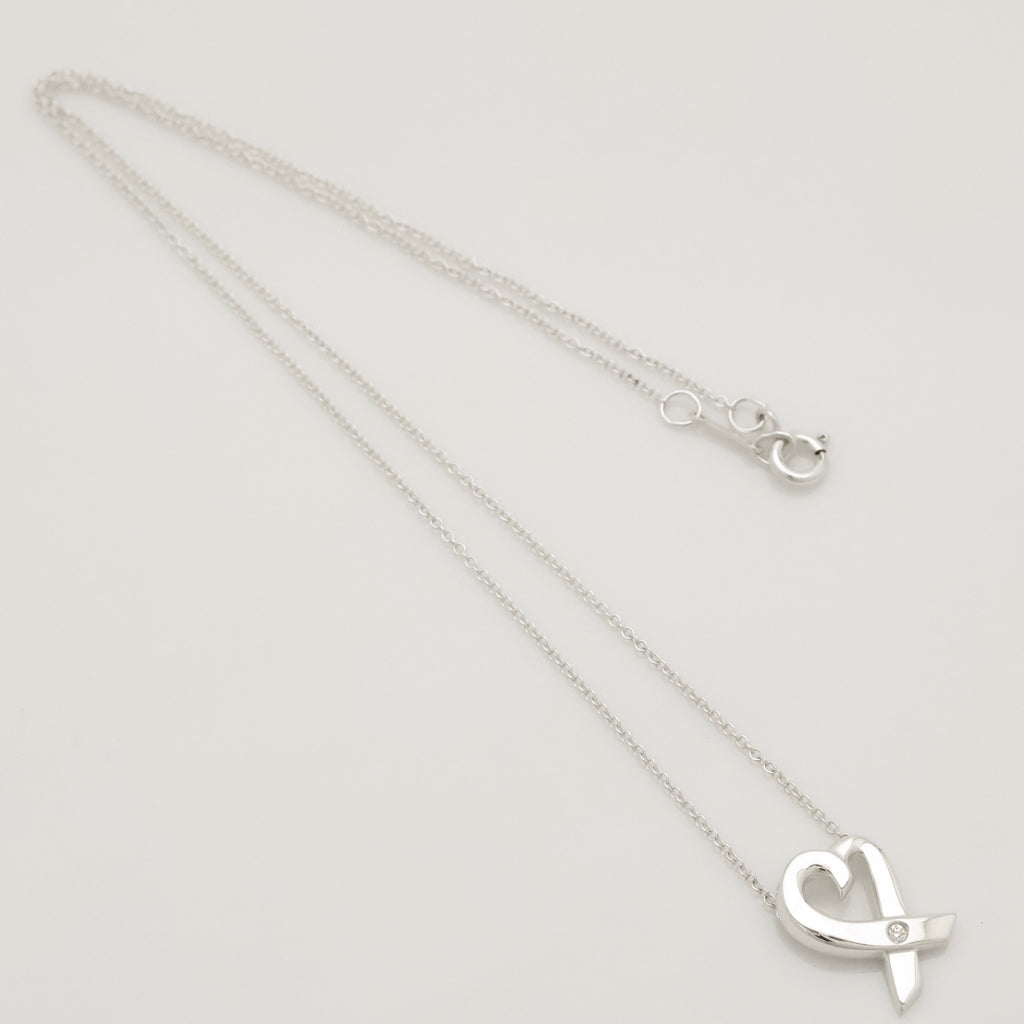 Tiffany & Co. Loving Heart Diamond Pendant Necklace Sterling Silver 925