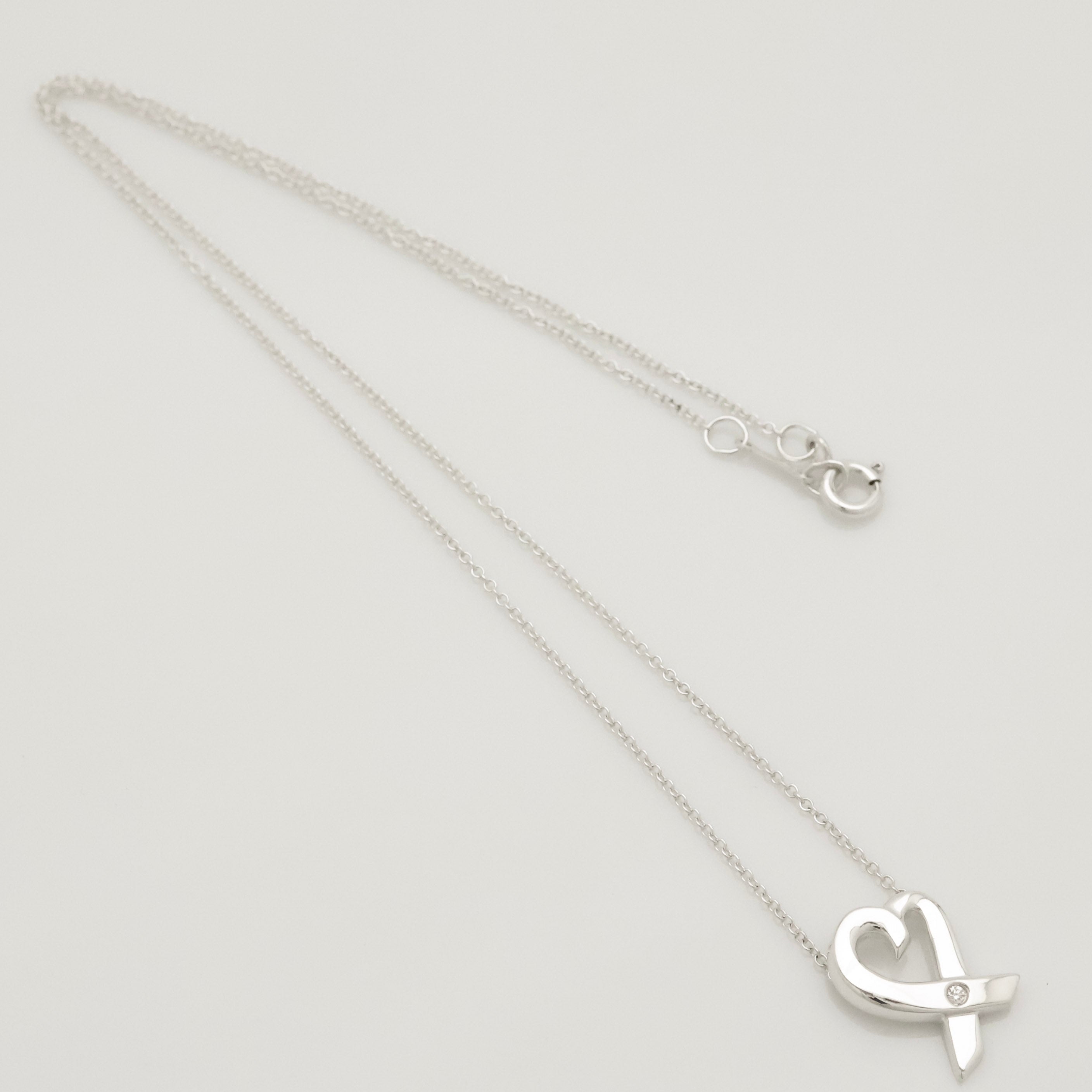 Tiffany & Co. Loving Heart Diamond Pendant Necklace Sterling Silver 925