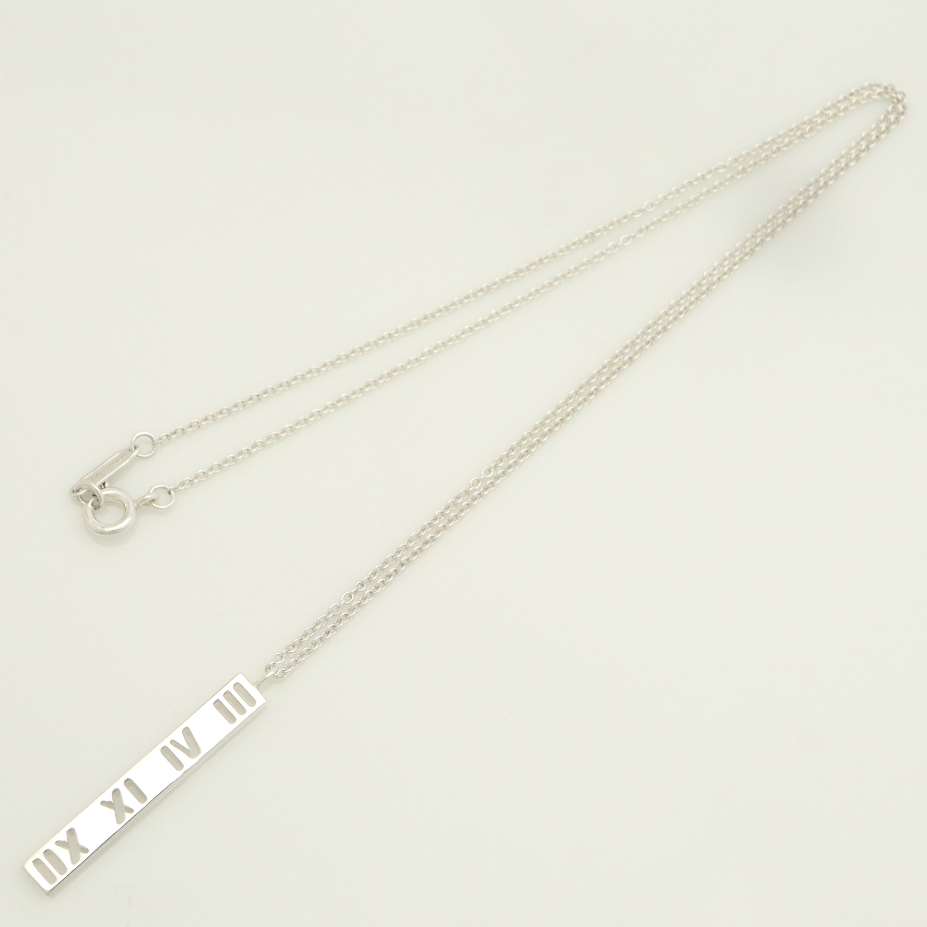 Tiffany & Co. Atlas Bar Roman Numeral Necklace Pendant Sterling Silver 925
