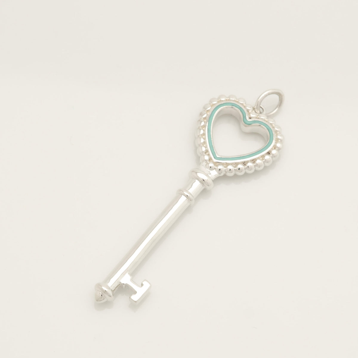  Tiffany & Co. Blue Enamel Beaded Heart Key Charm Sterling Silver 925　
