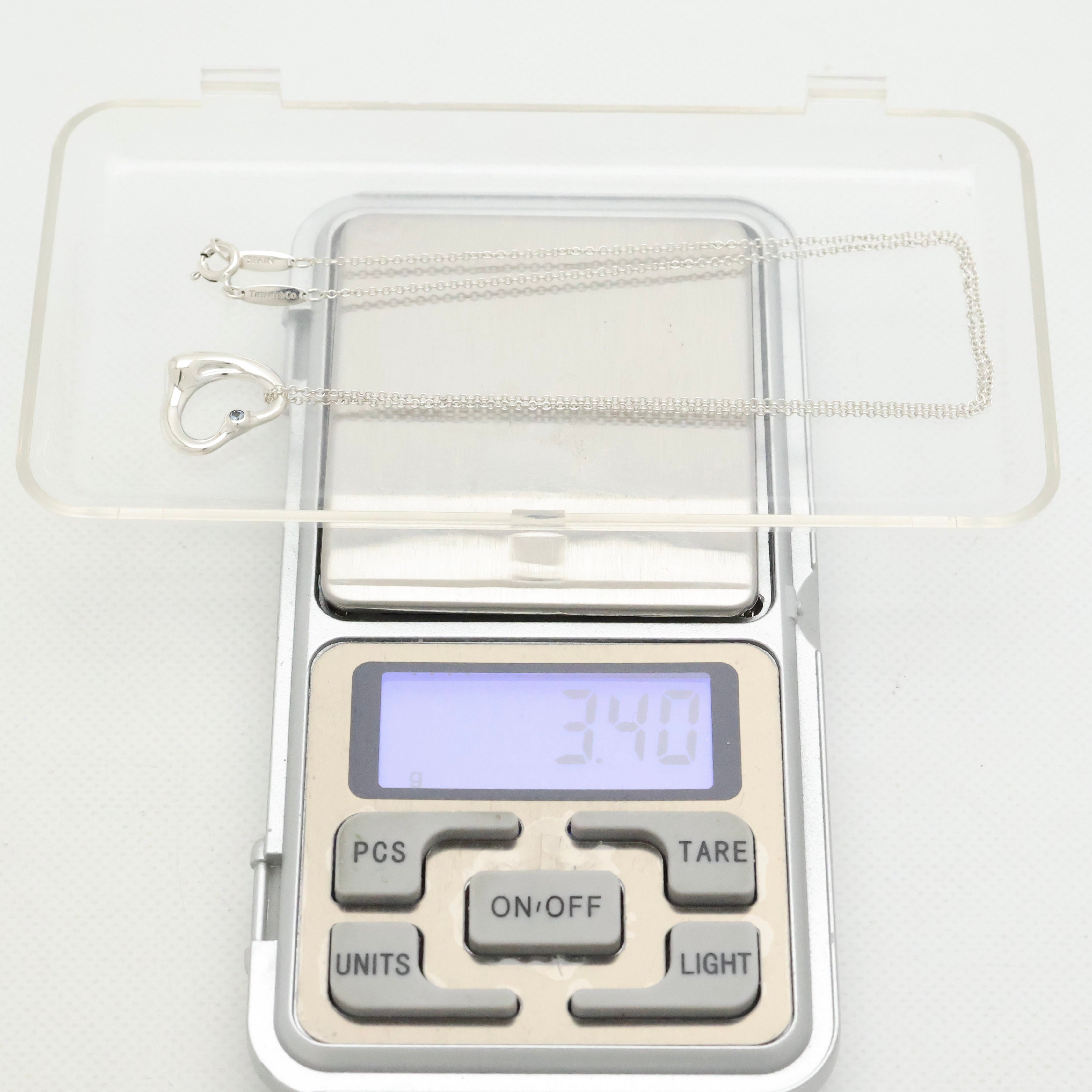 Tiffany & Co. Aquamarine Peretti Open Heart Necklace Sterling Silver 925