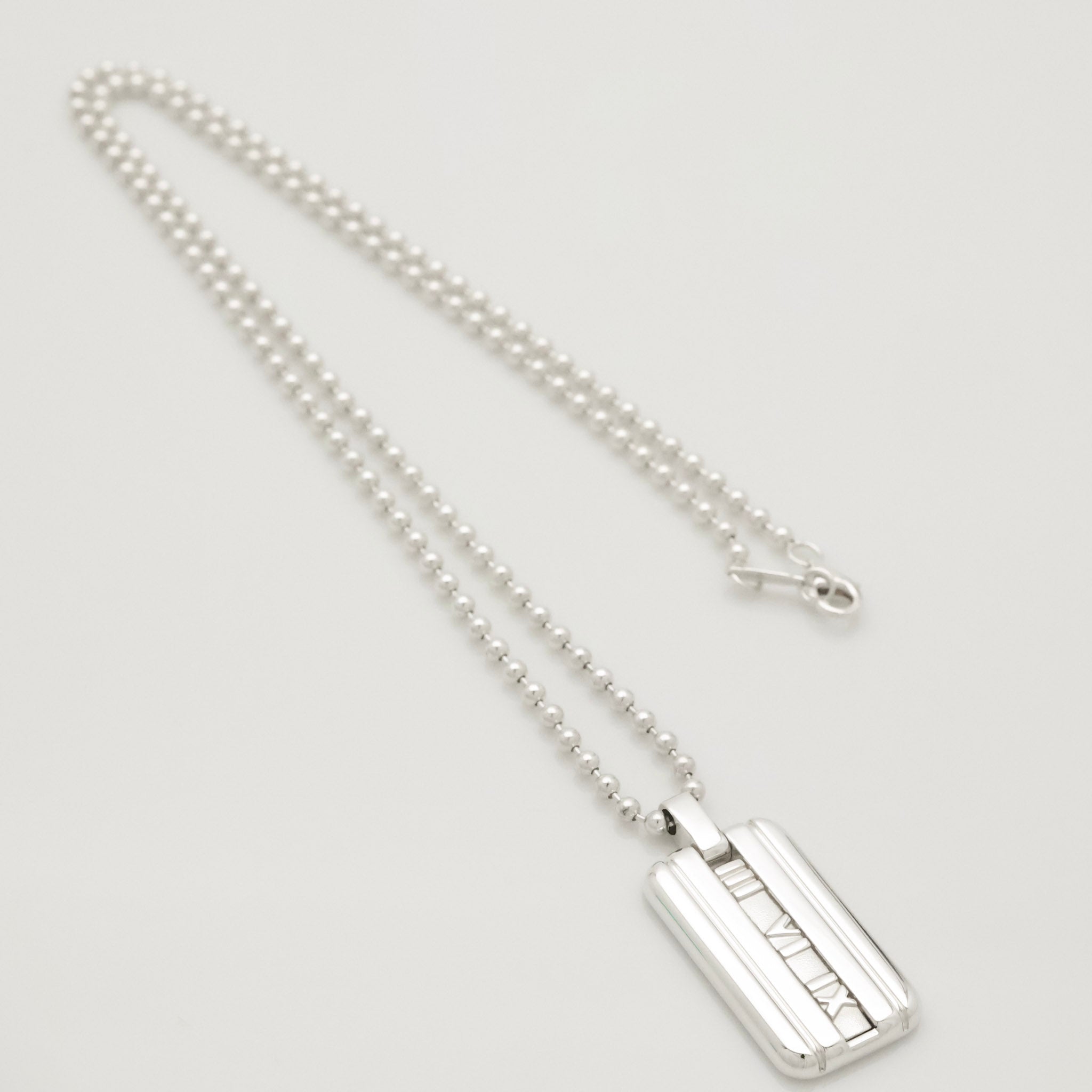Tiffany & Co. Atlas Dog Tag Plate Ball Chain Necklace Sterling Silver 925