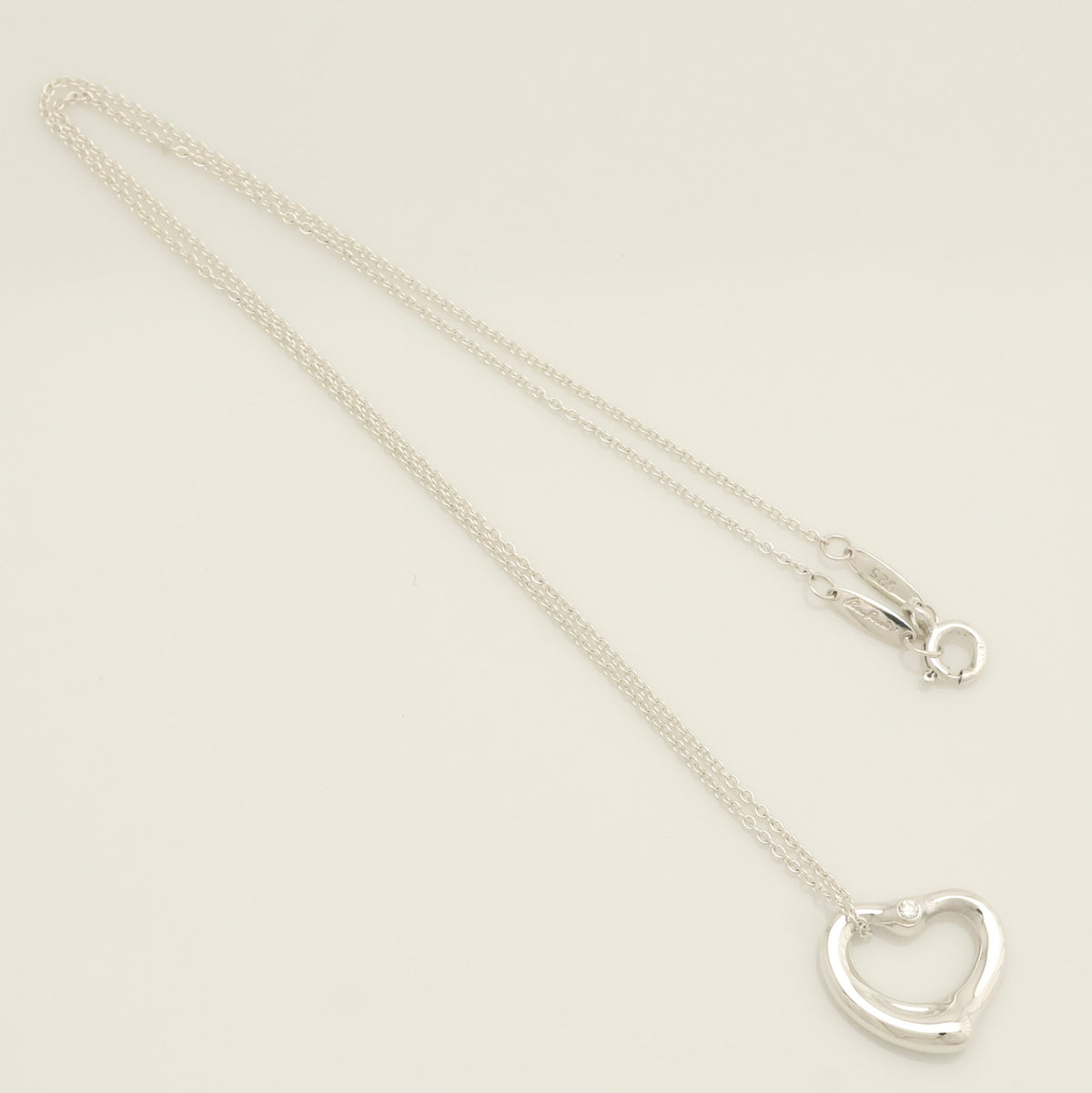 TIFFANY&Co. オープンハート 16mm 2P ダイヤモンド エルサペレッティ ネックレス AG925