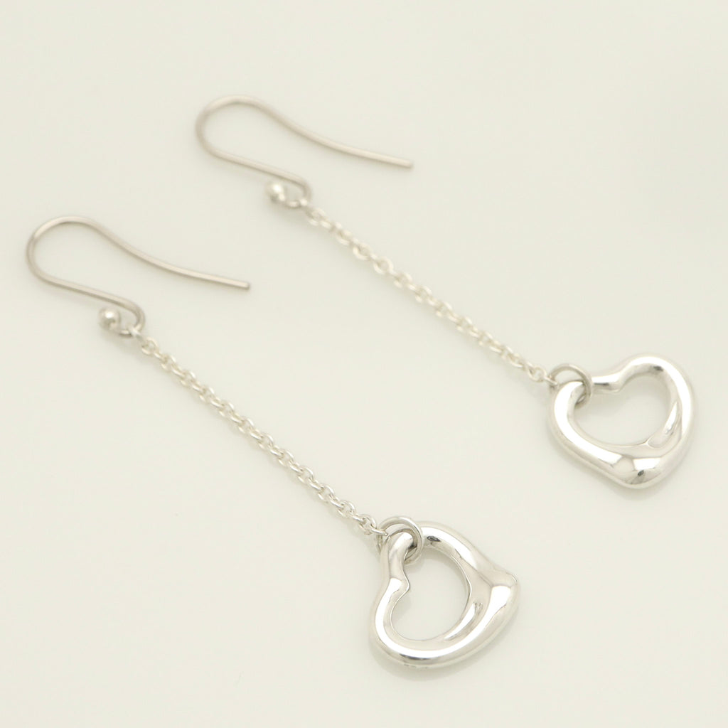 Tiffany & Co Elsa Peretti Open Heart Drop Dangle Earrings Sterling Silver 925