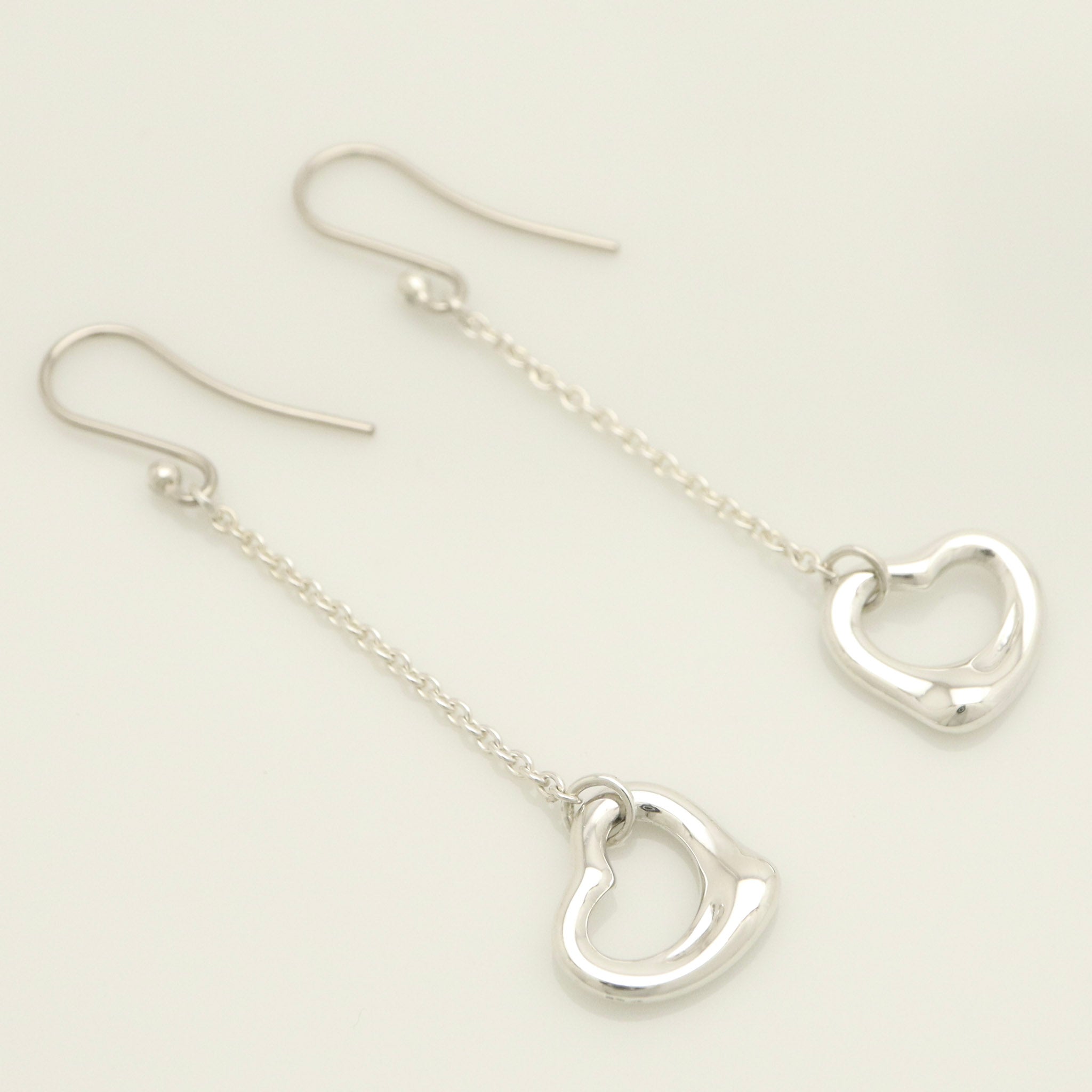 Tiffany & Co Elsa Peretti Open Heart Drop Dangle Earrings Sterling Silver 925