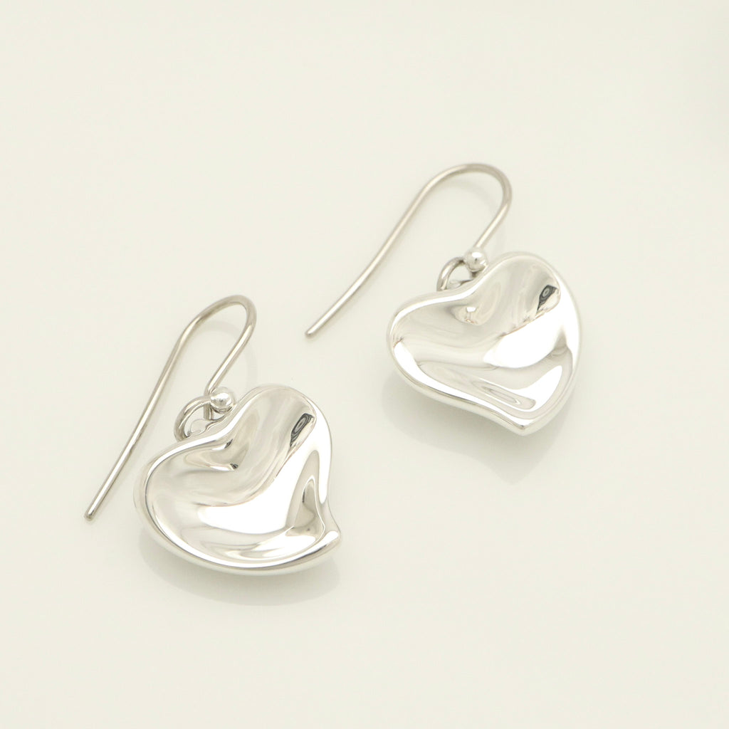 Tiffany & Co. Peretti Full Curved Heart Dangle Hook Earrings Sterling Silver 925