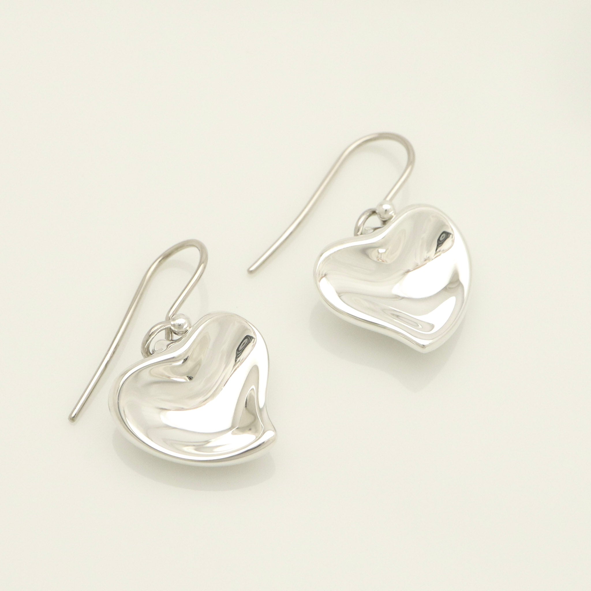 Tiffany & Co. Peretti Full Curved Heart Dangle Hook Earrings Sterling Silver 925