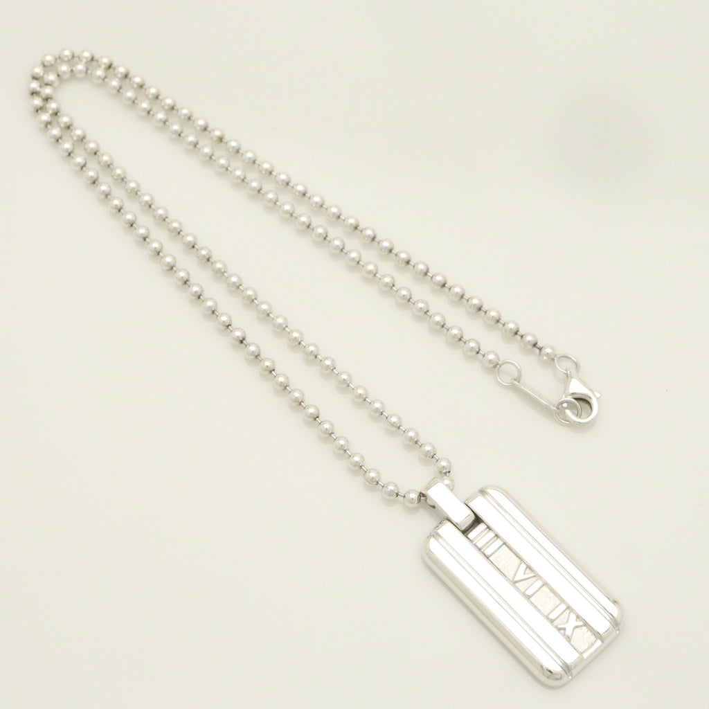 Tiffany & Co. Atlas Dog Tag Plate Ball Chain Necklace Sterling Silver 925
