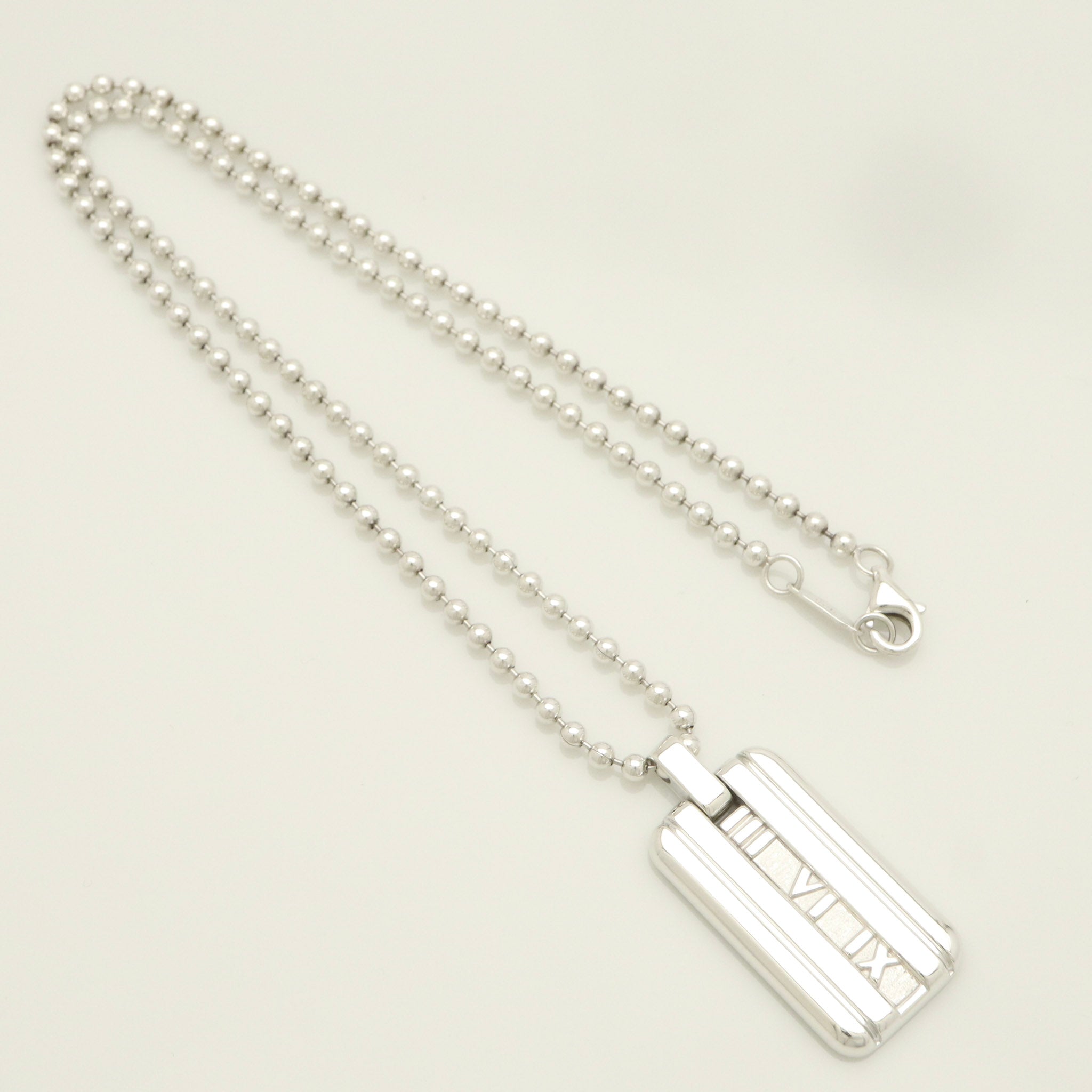 Tiffany & Co. Atlas Dog Tag Plate Ball Chain Necklace Sterling Silver 925