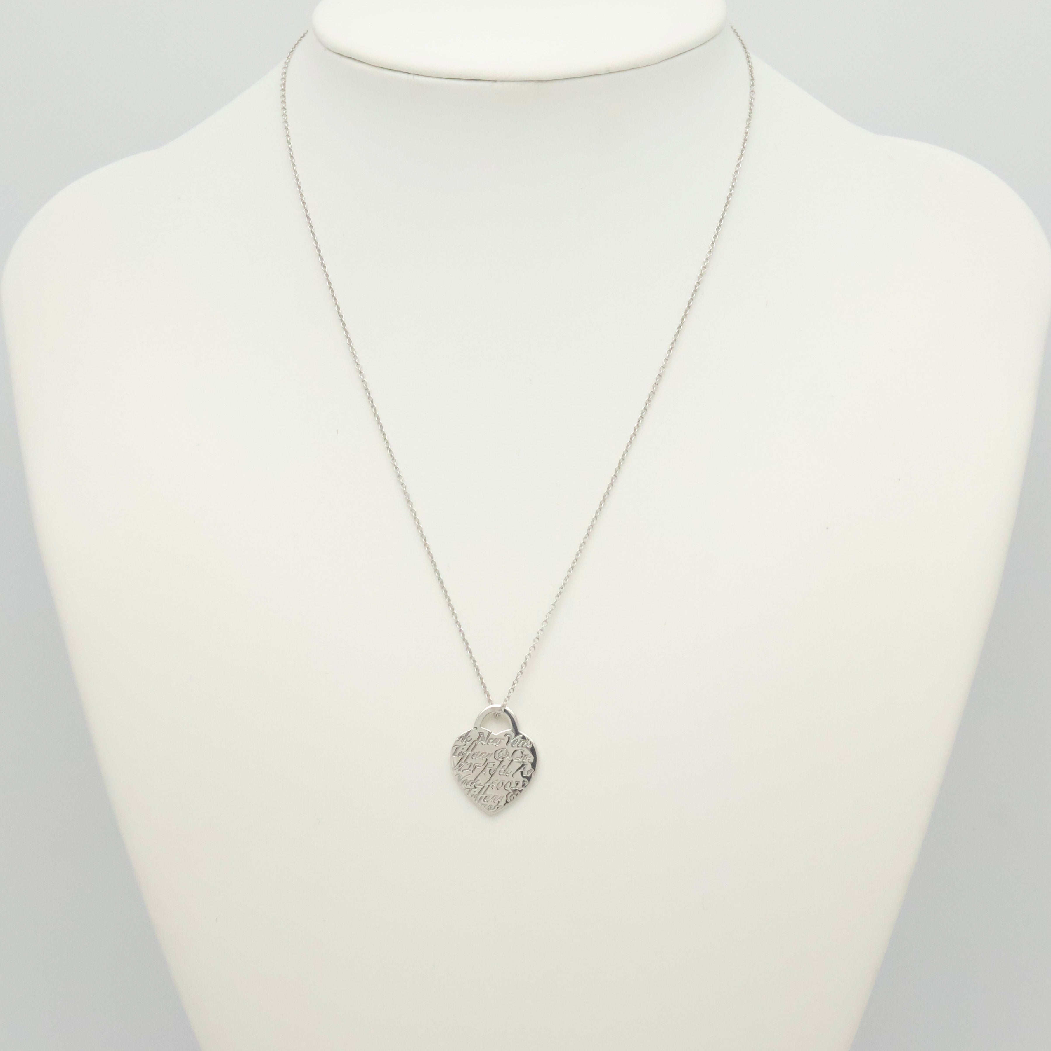 Tiffany & Co. Notes I LOVE YOU Heart Pendant Necklace Sterling Silver 925