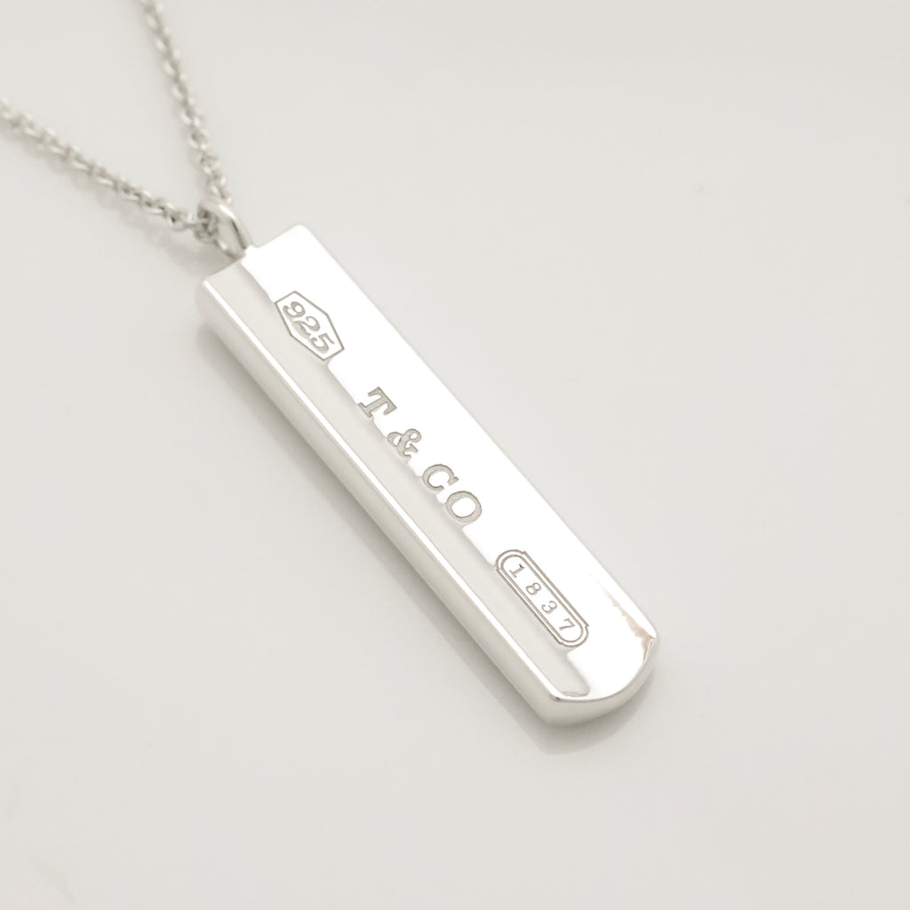 TIFFANY & Co. 1837 Bar Plate Pendant Necklace Chain Sterling Silver 925
