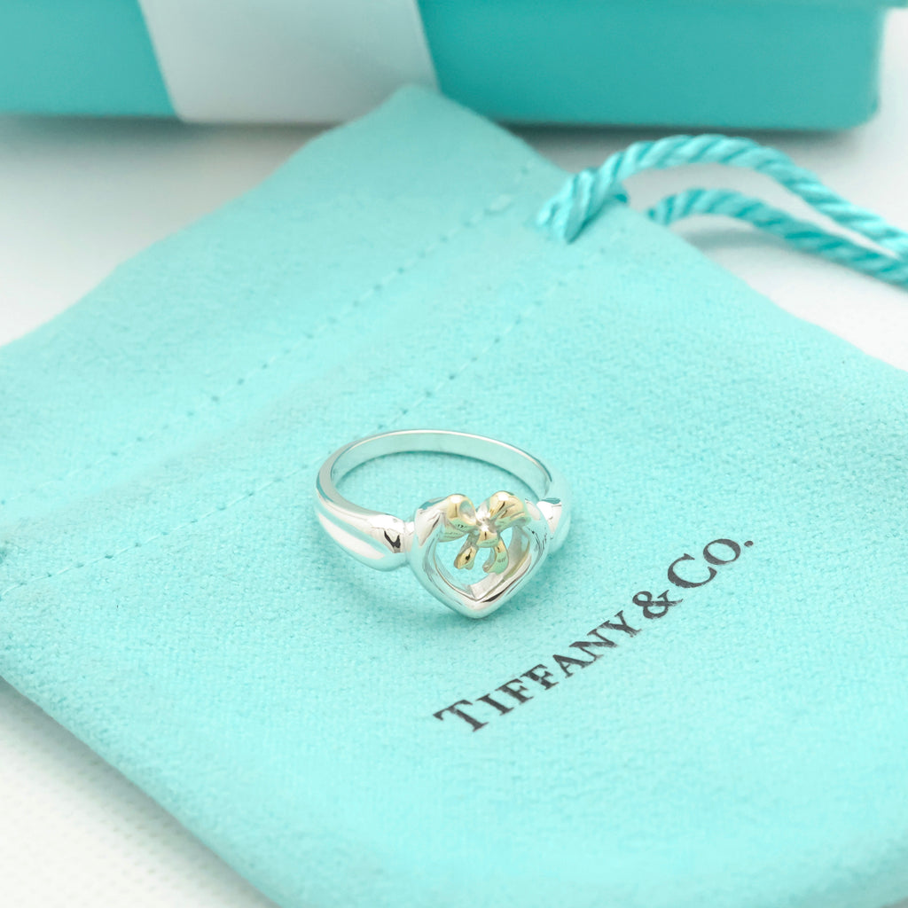 TIFFANY&Co. ハート リボン コンビ イエローゴールド リング 12 号 AG925 AU750