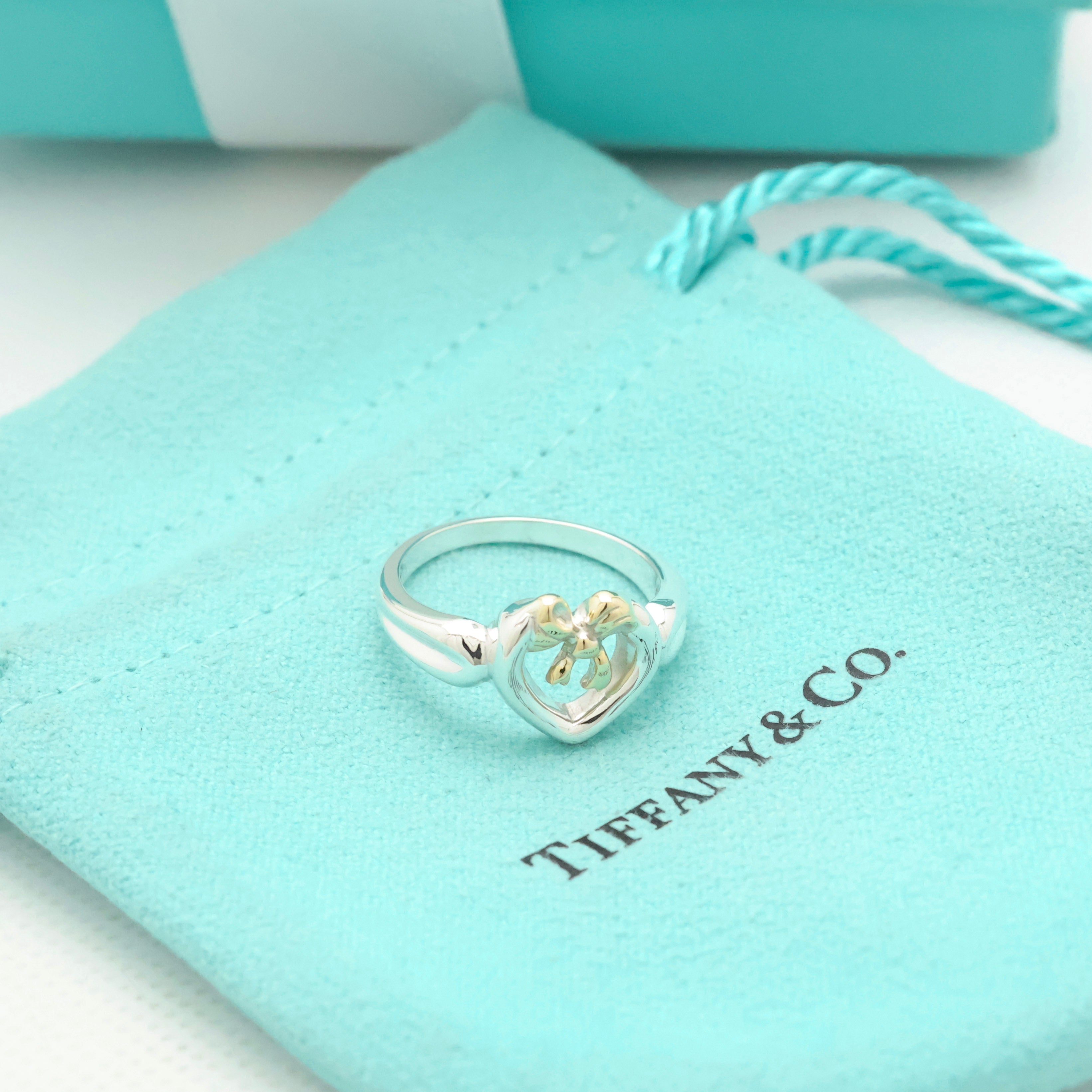 TIFFANY&Co. ハート リボン コンビ イエローゴールド リング 12 号 AG925 AU750