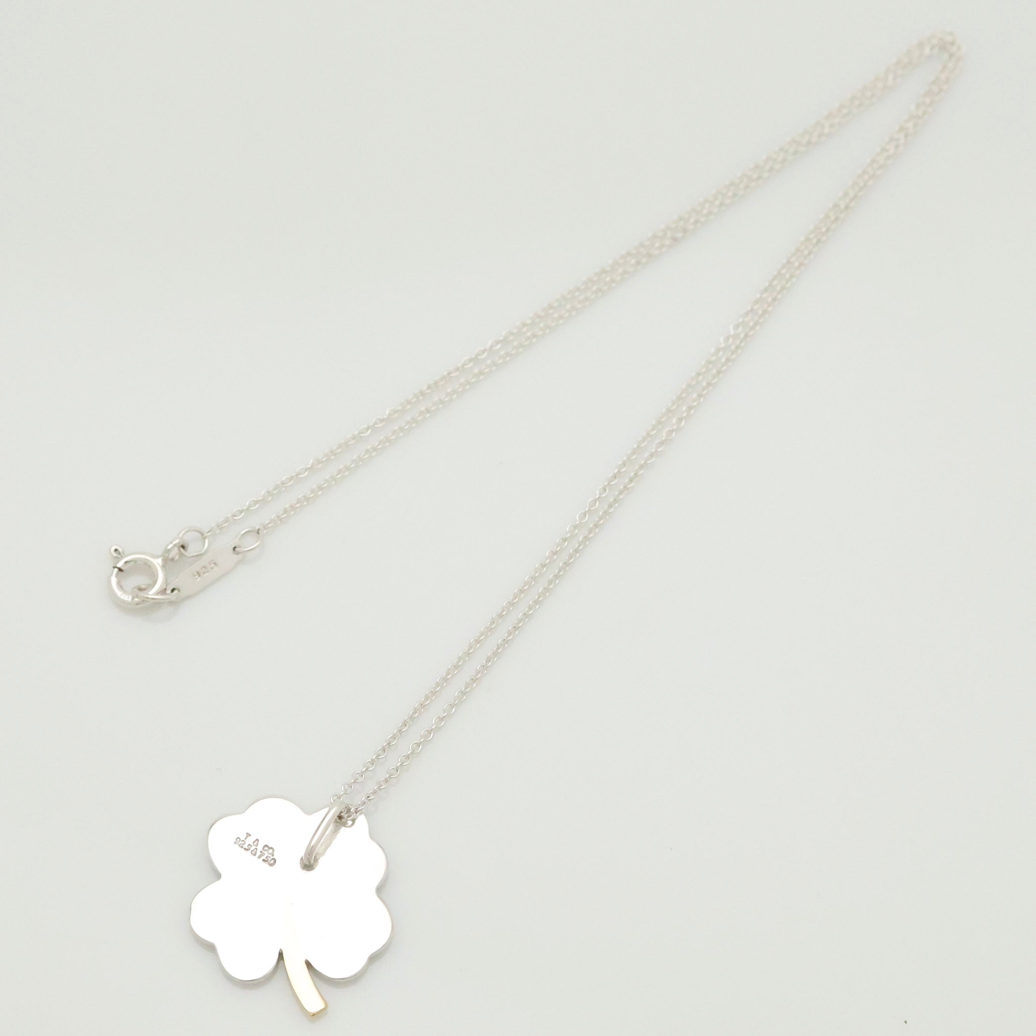  Tiffany & Co. Four Leaf Clover Pendant Necklace Sterling Silver 925 & Gold 18K