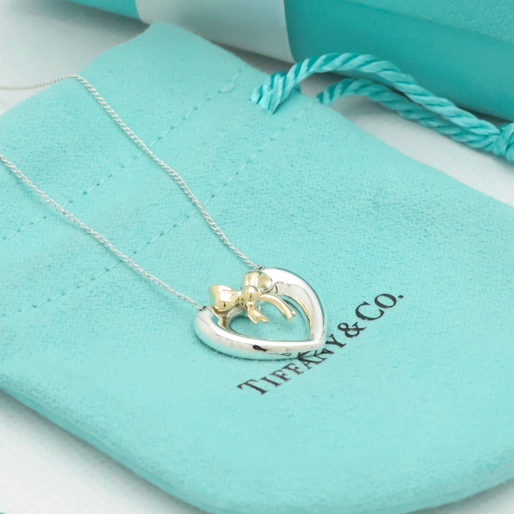 TIFFANY&Co. ハート リボン コンビ ネックレス AG925 AU750