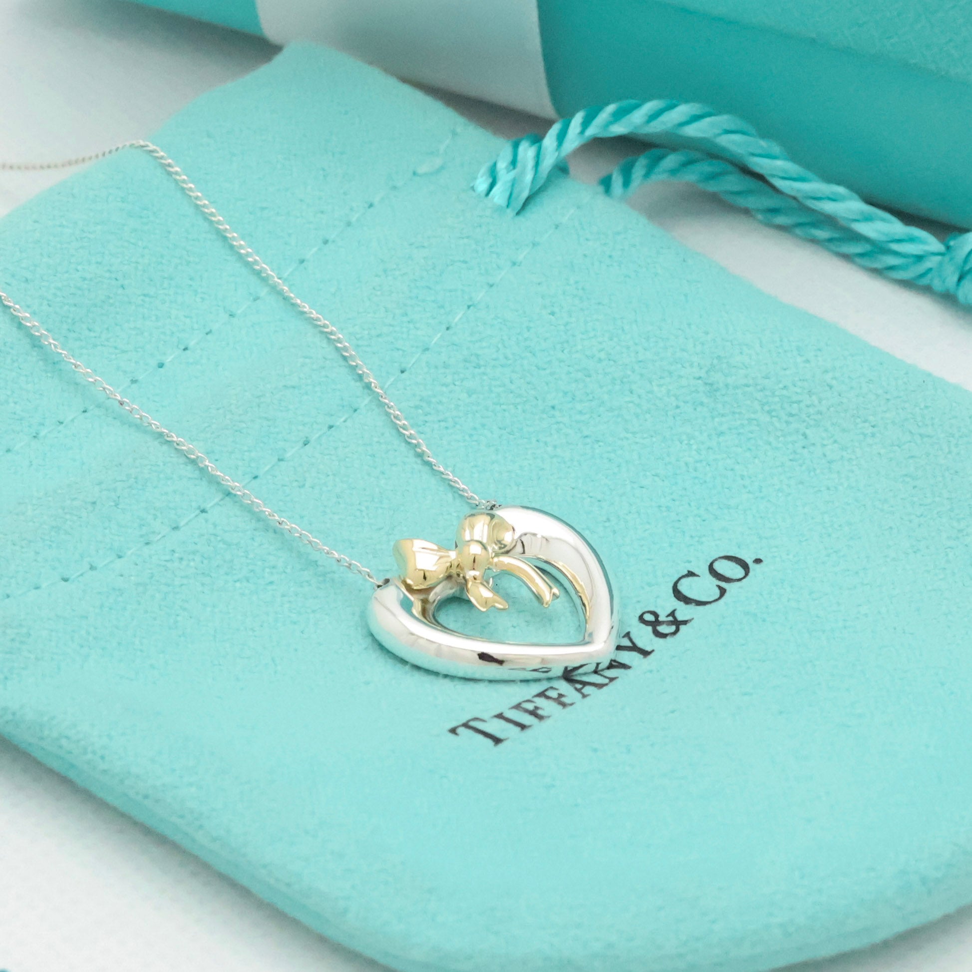 TIFFANY&Co. ハート リボン コンビ ネックレス AG925 AU750