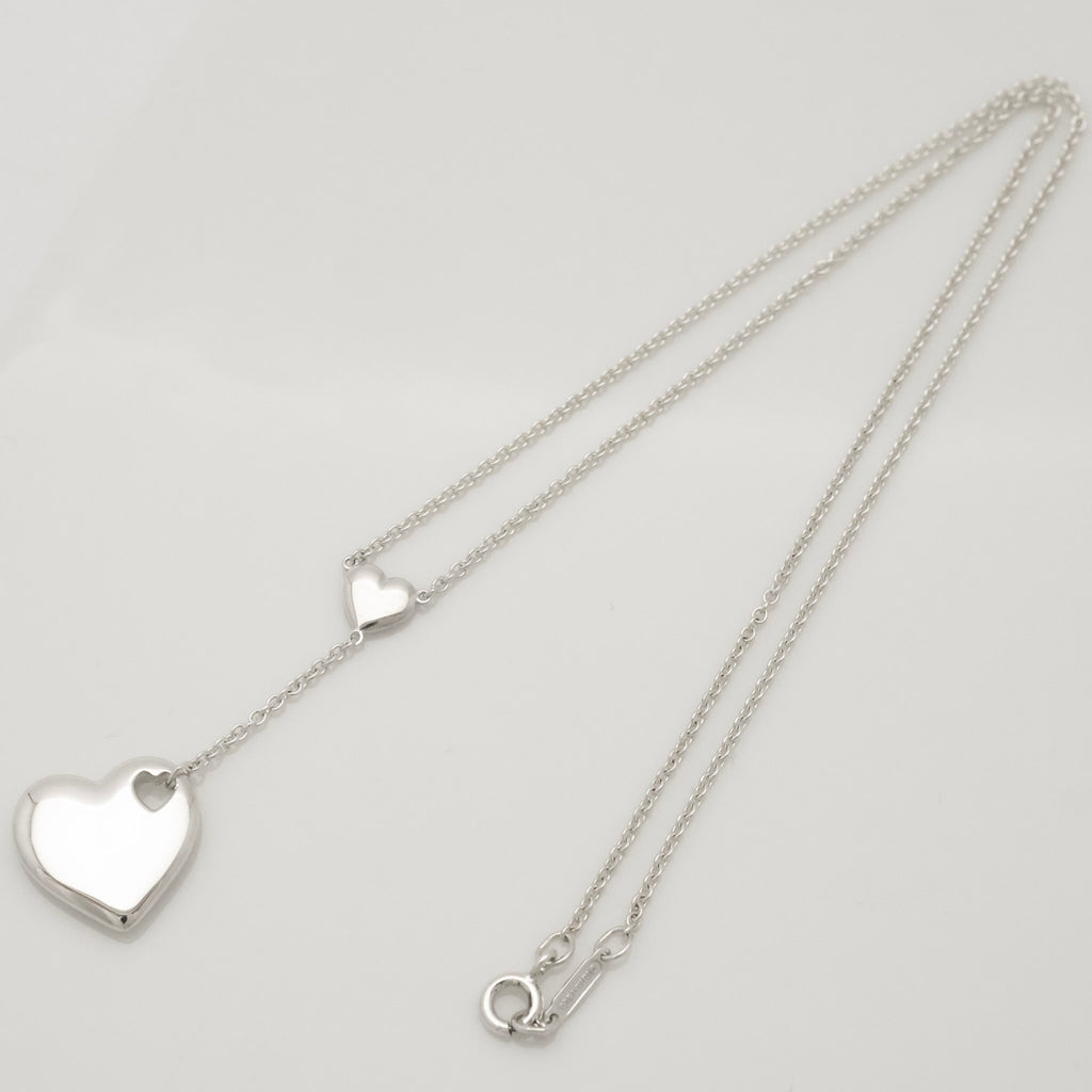 Tiffany & Co. Stencil Cutout Two Heart Lariat Necklace Sterling Silver 925