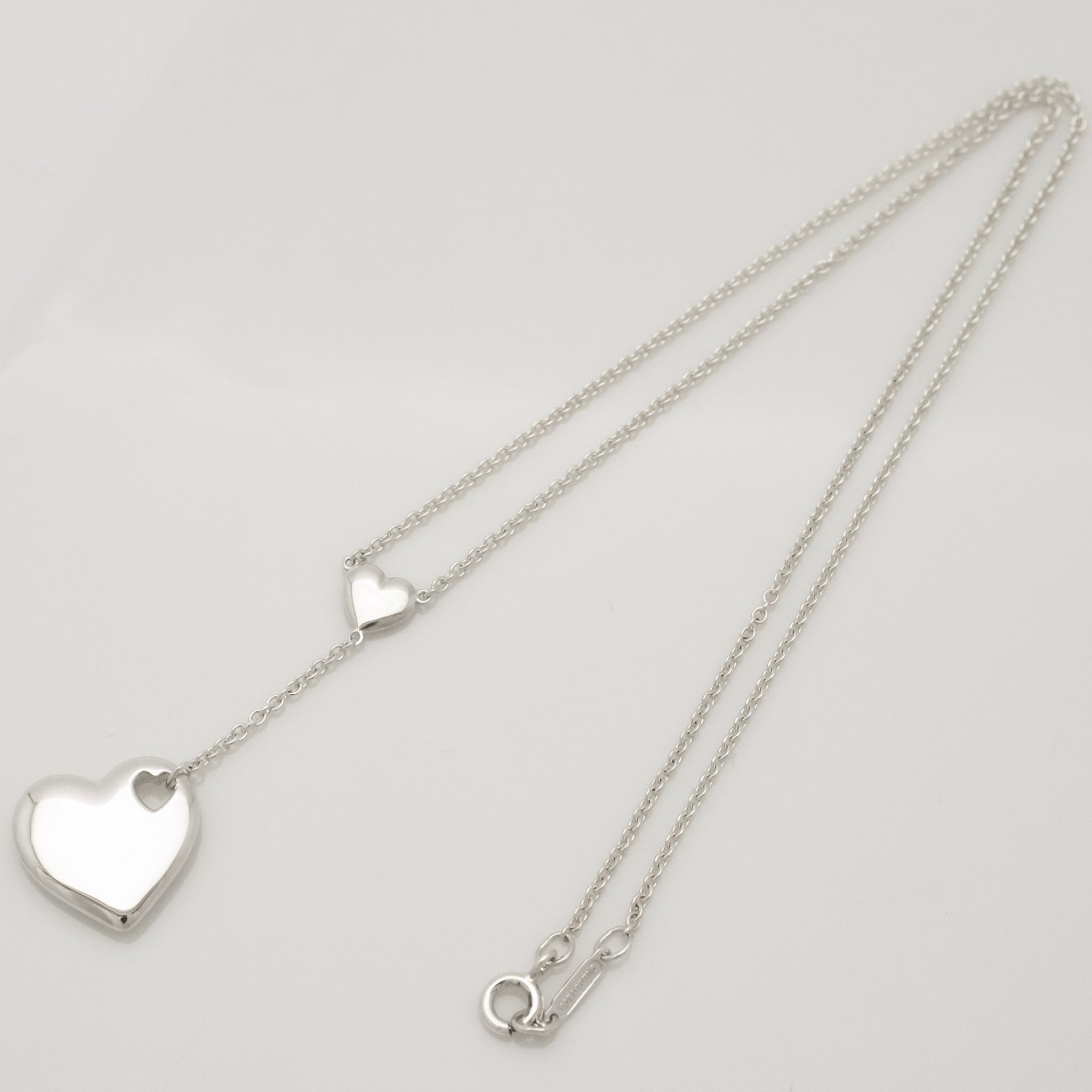 Tiffany & Co. Stencil Cutout Two Heart Lariat Necklace Sterling Silver 925
