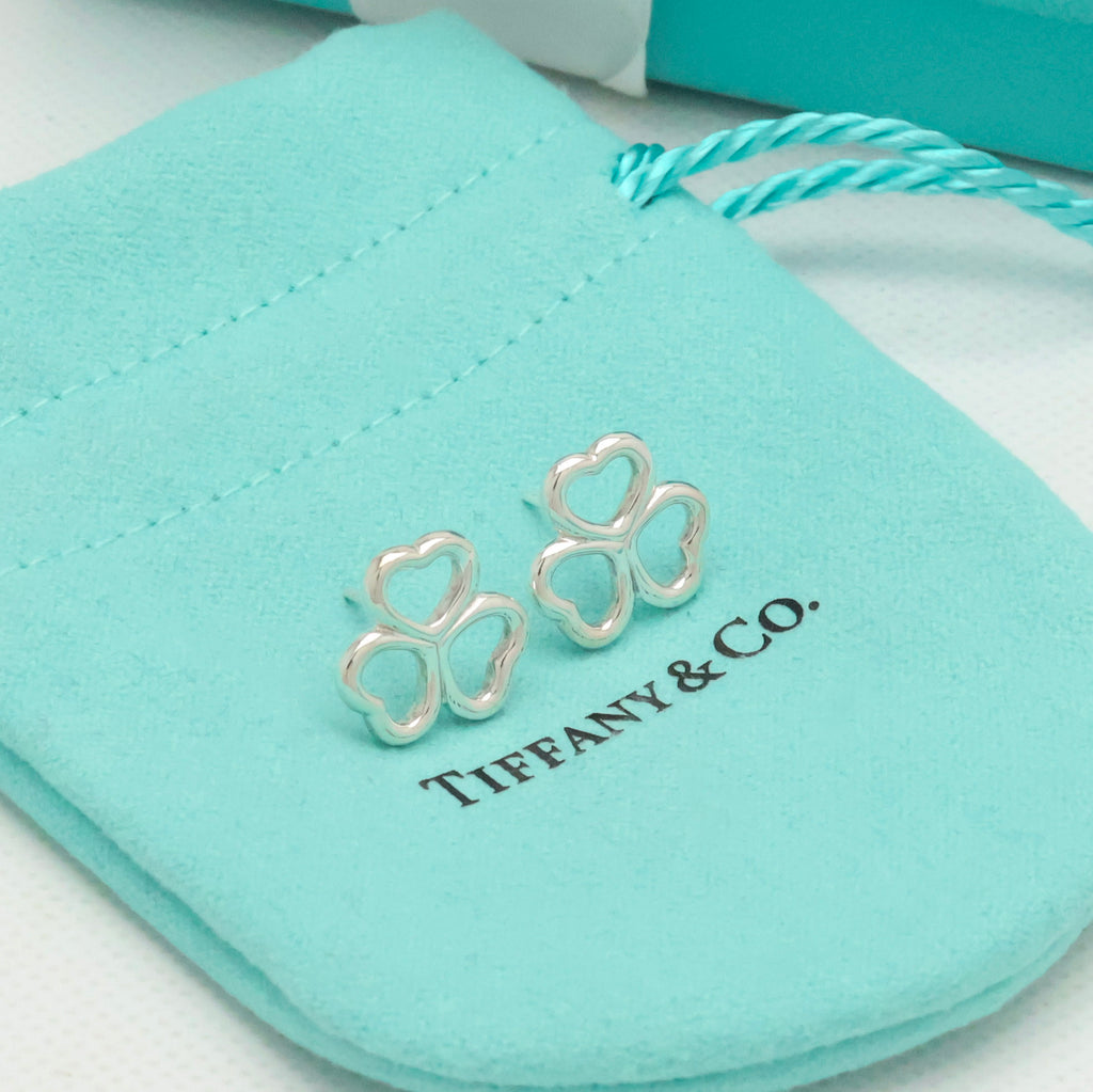 TIFFANY&Co. 3 ハート クローバー スタッド ピアス AG925