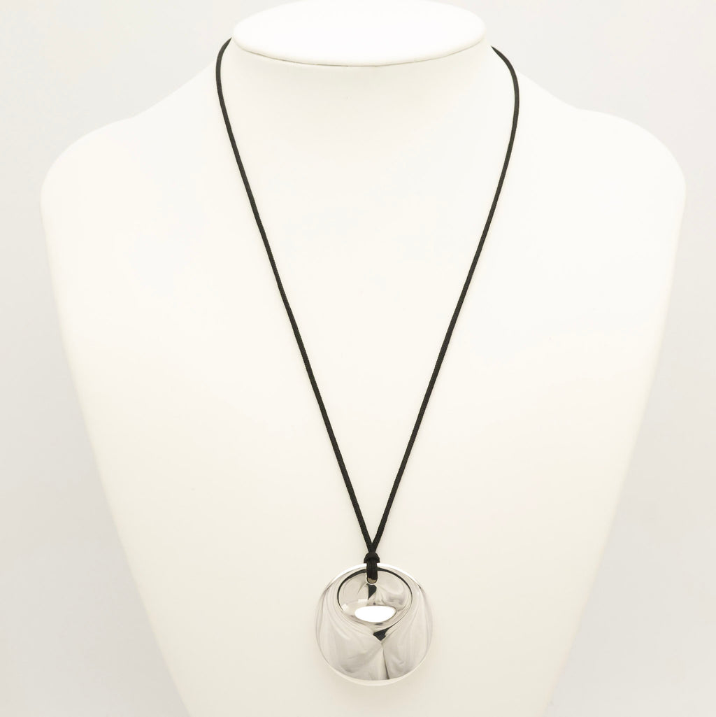Tiffany & Co. LARGE Round Circle Disc Silk Cord Necklace Sterling Silver 925