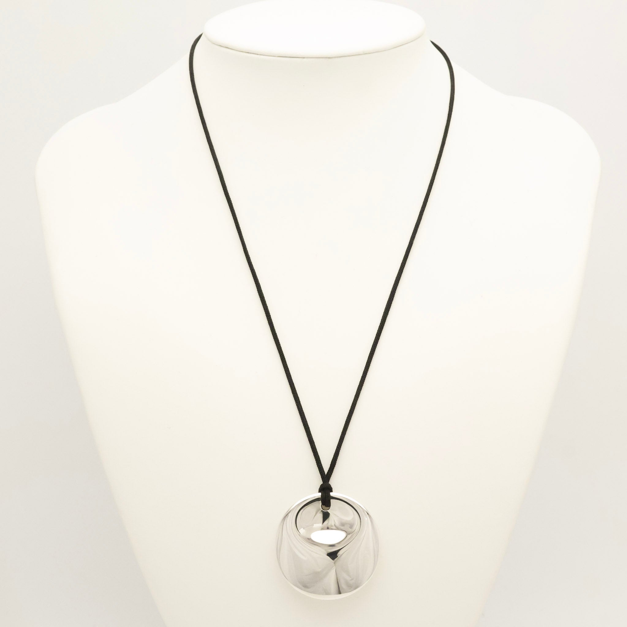 Tiffany & Co. LARGE Round Circle Disc Silk Cord Necklace Sterling Silver 925