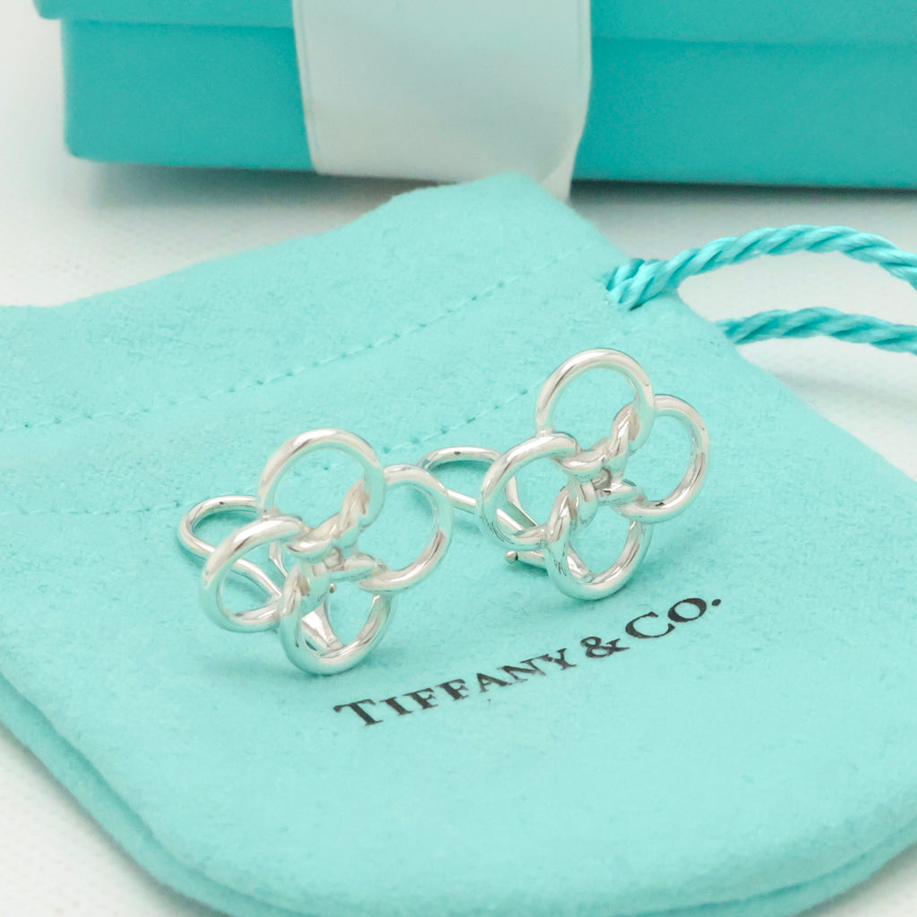 Tiffany & Co. Quadrifoglio Four Leaf Clover Clip-On Earrings Sterling Silver 925
