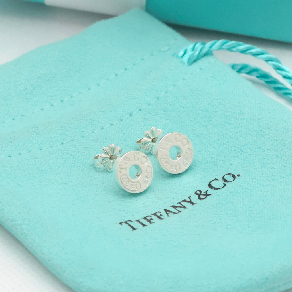 Tiffany & Co. 1837 Round Circle Stud Earrings Sterling Silver 925 