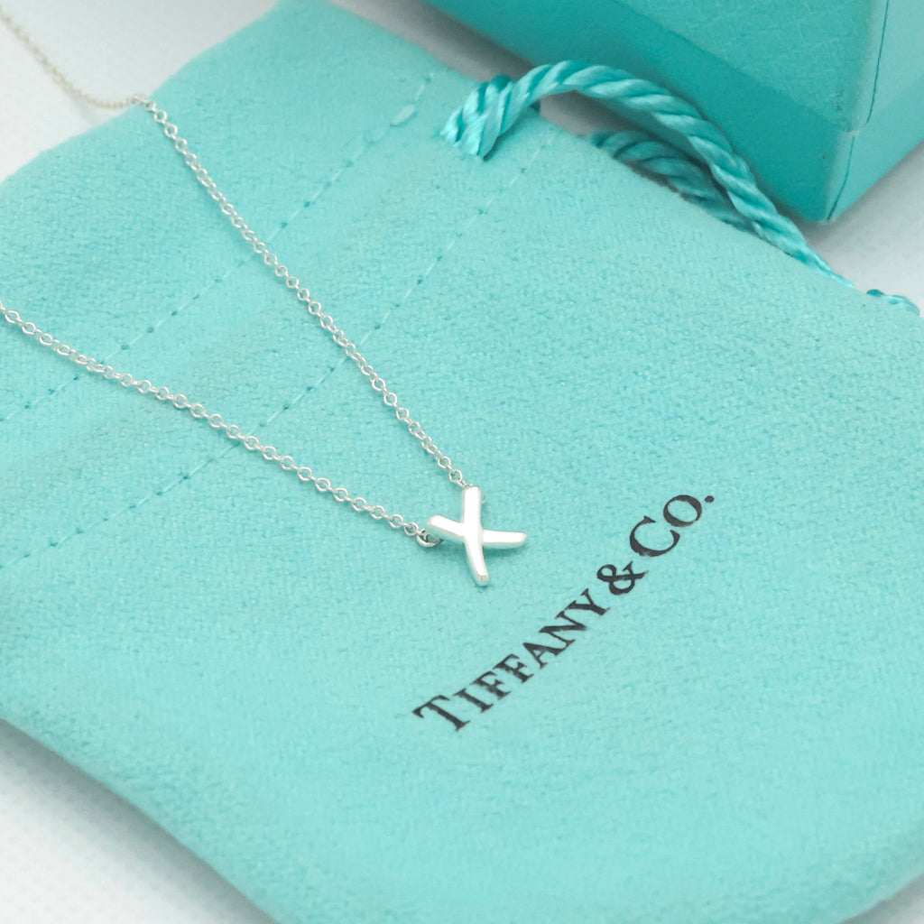 Tiffany & Co. Mini X Kiss Cross Pendant Necklace Sterling Silver 925 