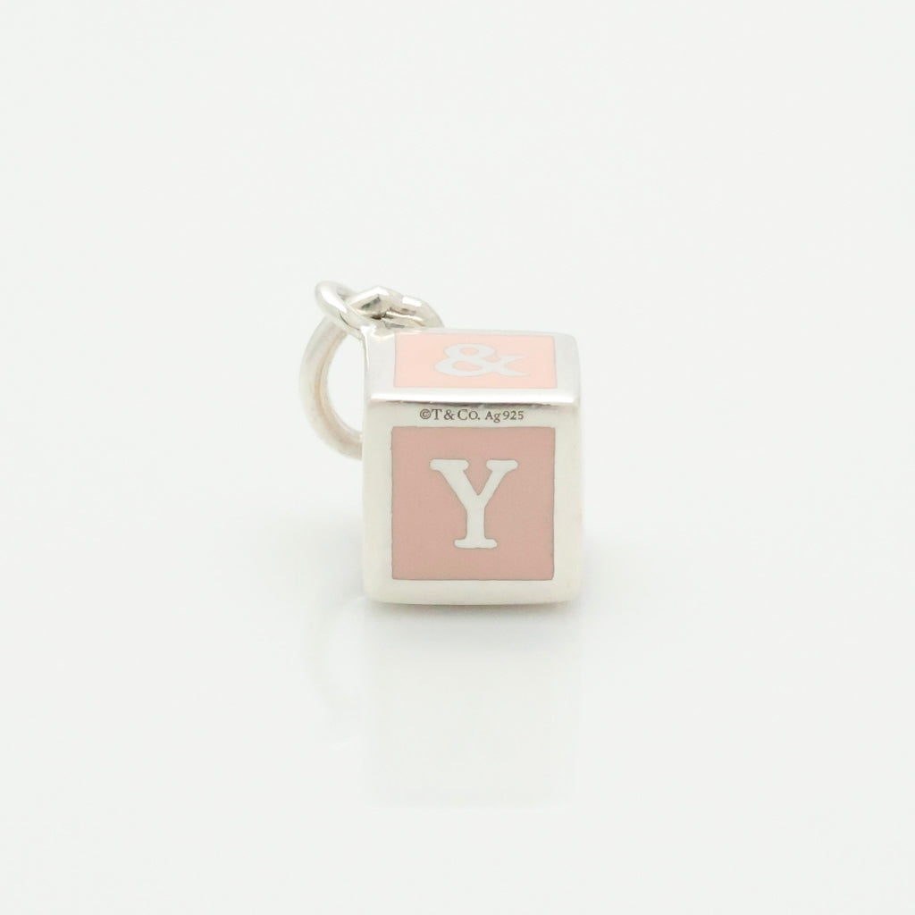 TIFFANY&Co. NY  T&CO ピンク エナメル ブロック キューブ チャーム AG925