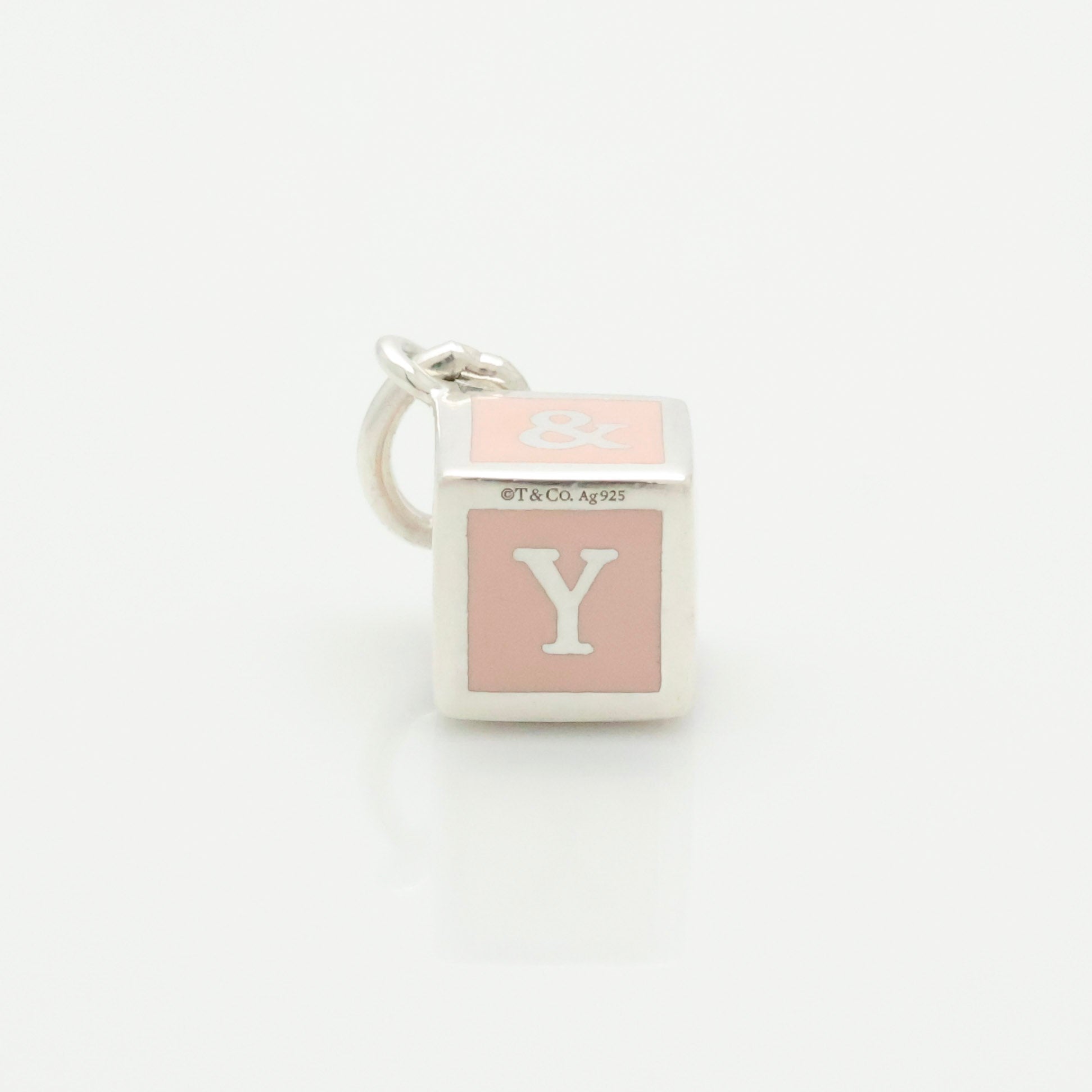 TIFFANY&Co. NY  T&CO ピンク エナメル ブロック キューブ チャーム AG925