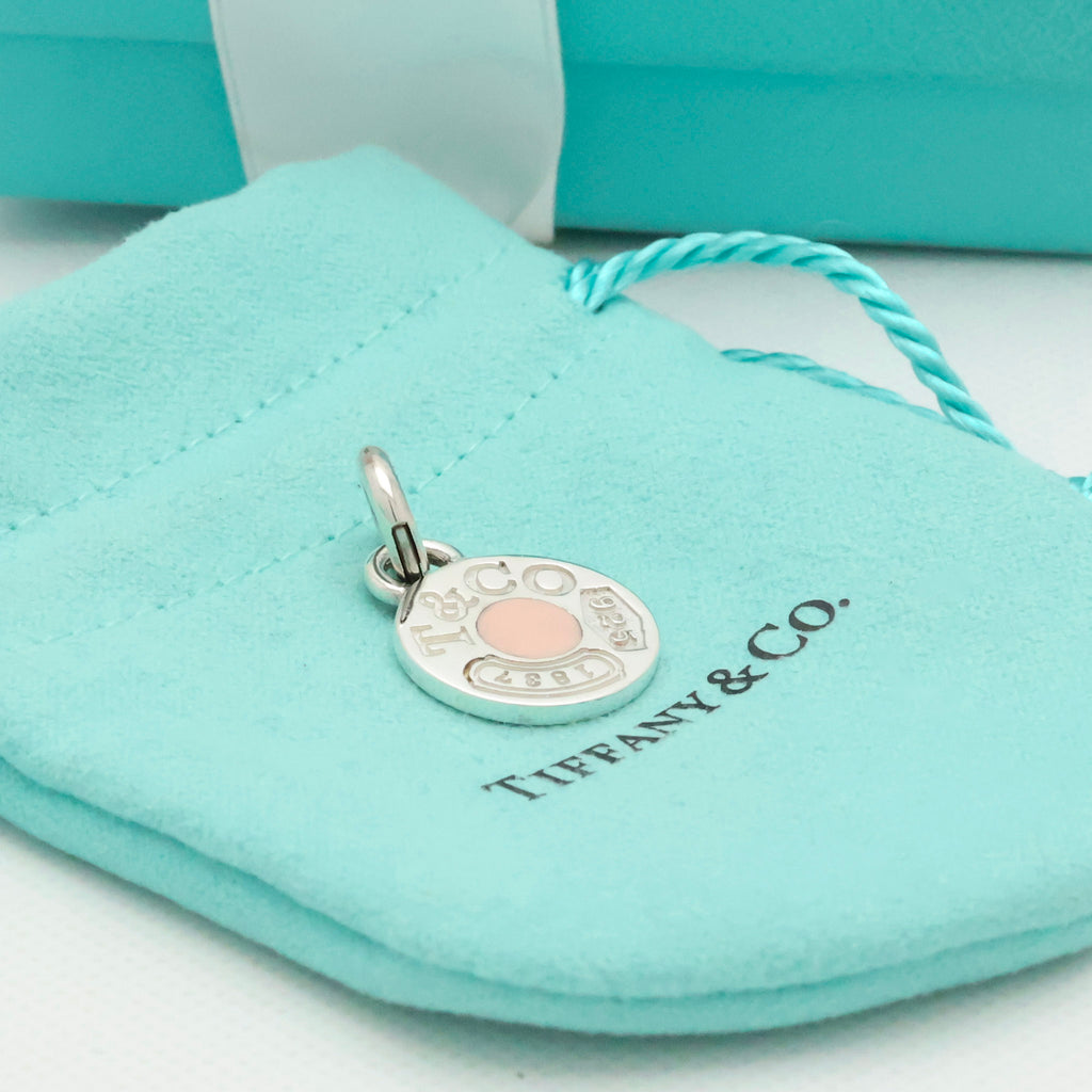 Tiffany & Co Pink Enamel 1837 Circle Pendant Charm Sterling Silver 925