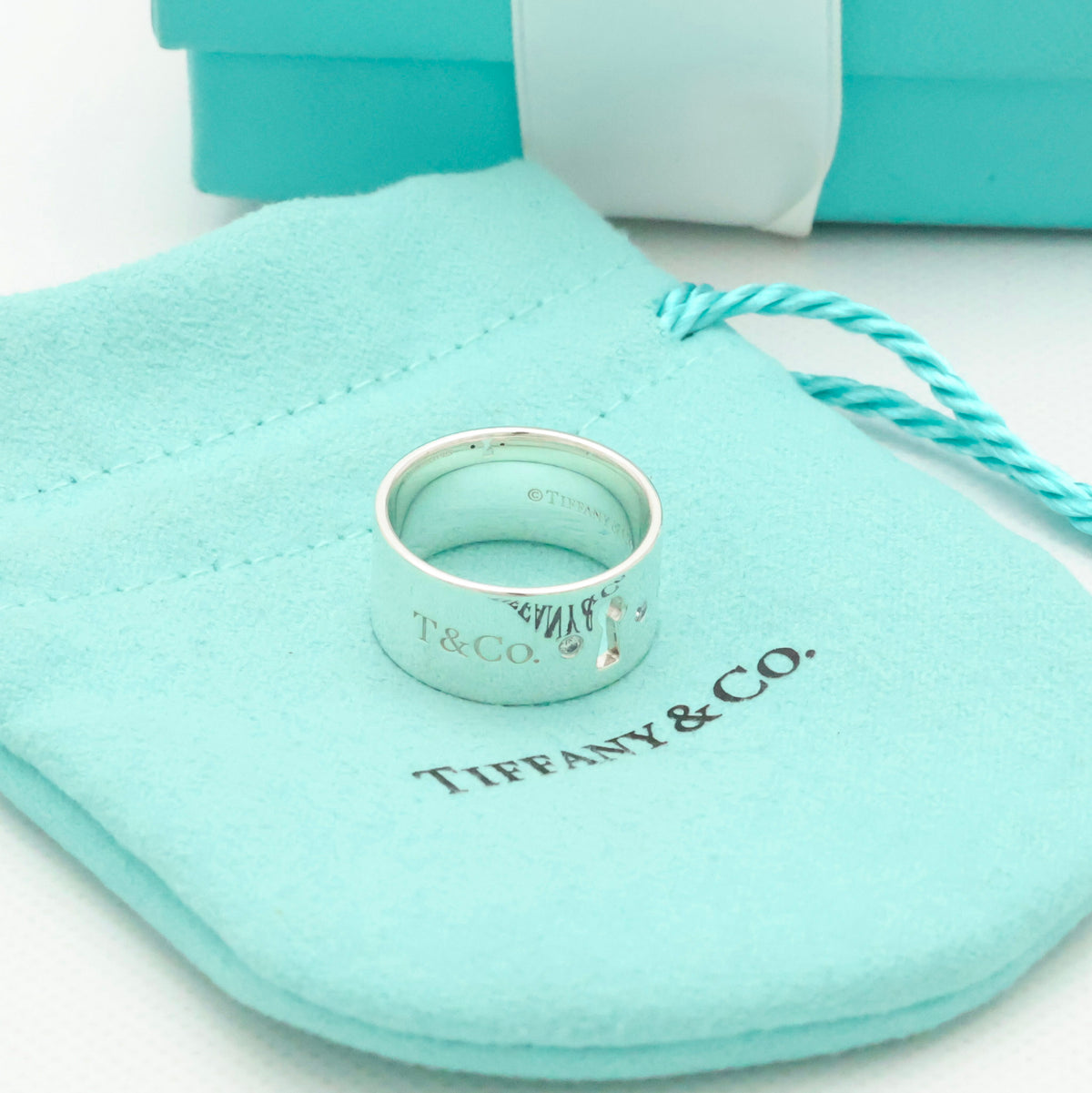 Tiffany & Co. 2P Diamond Keyhole Lock Ring Sterling Silver 925