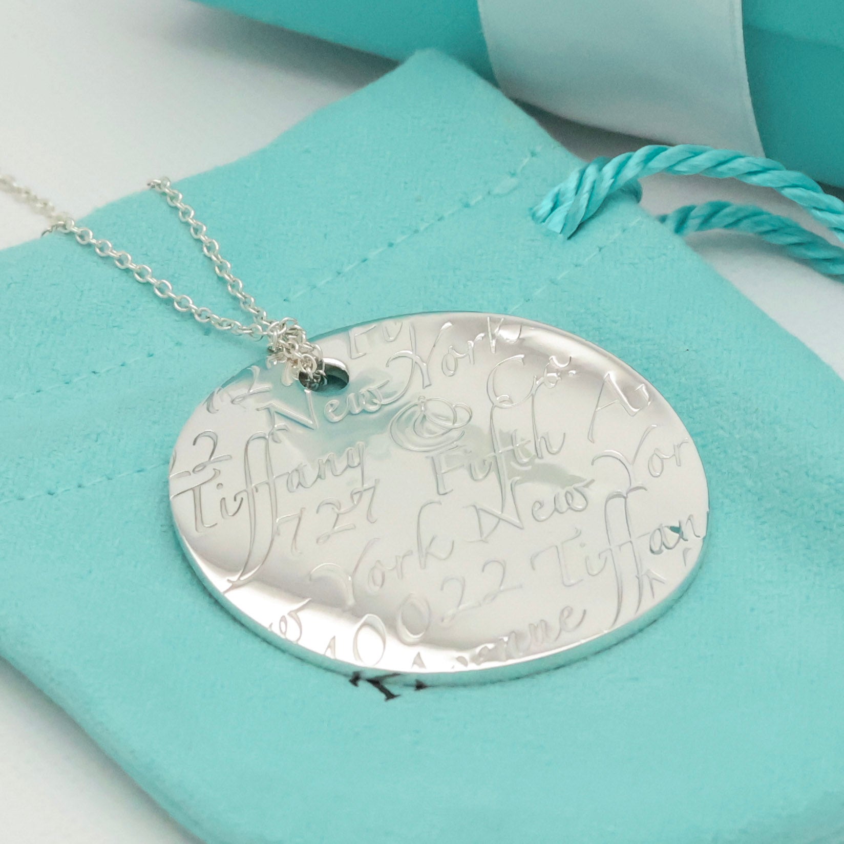 Tiffany & Co. Notes New York XL Large Wavy Round Circle Necklace Sterling Silver 925