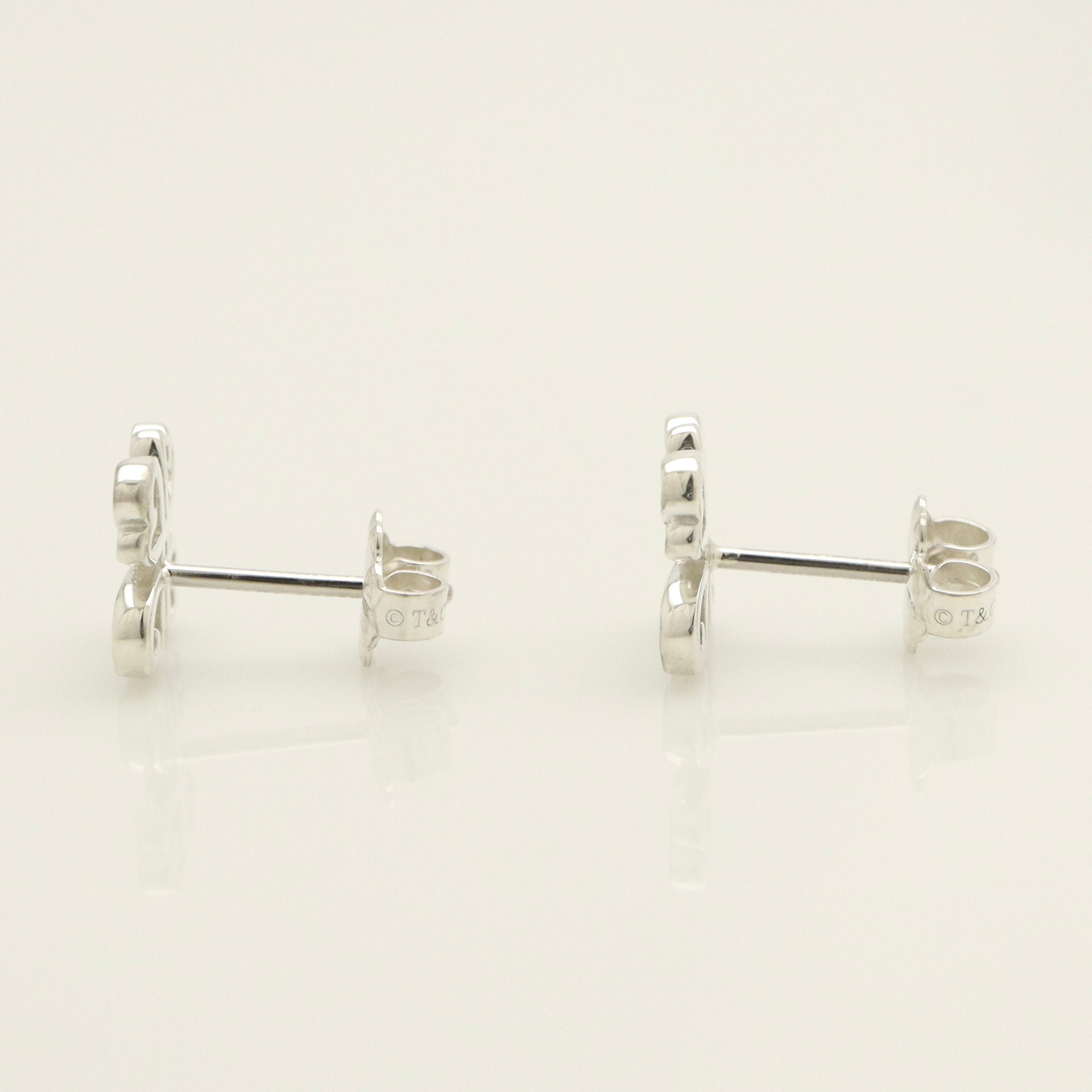  Tiffany & Co. Picasso Loving Heart Clover Stud Earrings Sterling Silver 925 