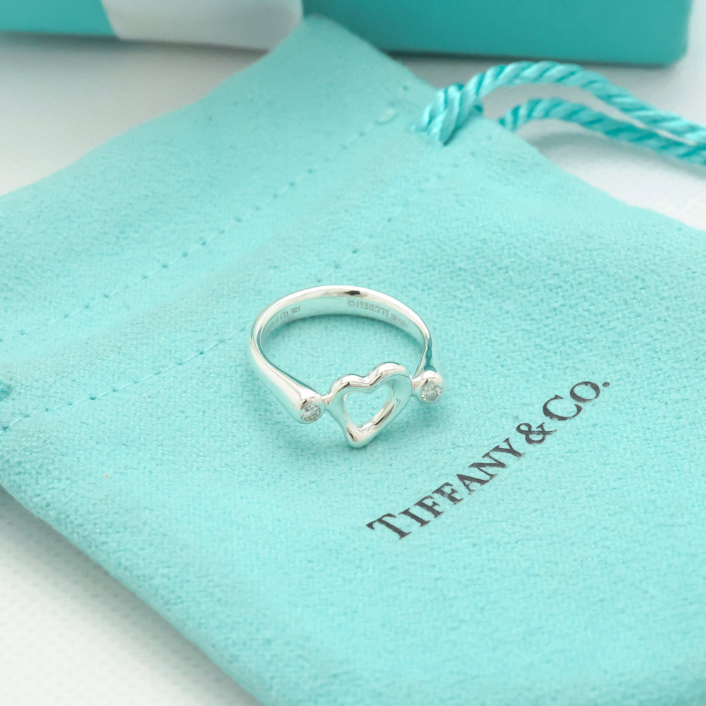 Tiffany & Co. 2P Diamond Open Heart Ring Size 4.5 Sterling Silver 925