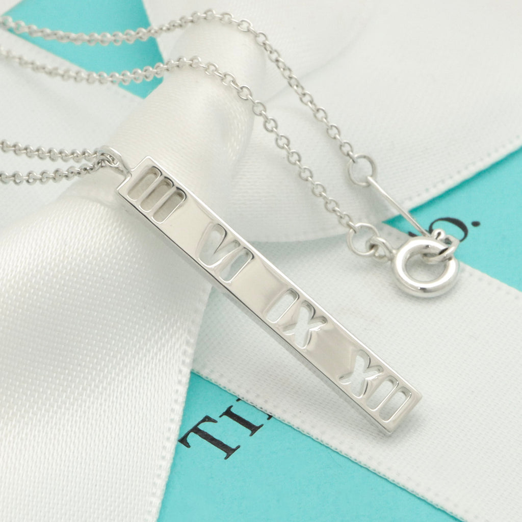 Tiffany & Co. Atlas Bar Roman Numeral Necklace Pendant Sterling Silver 925
