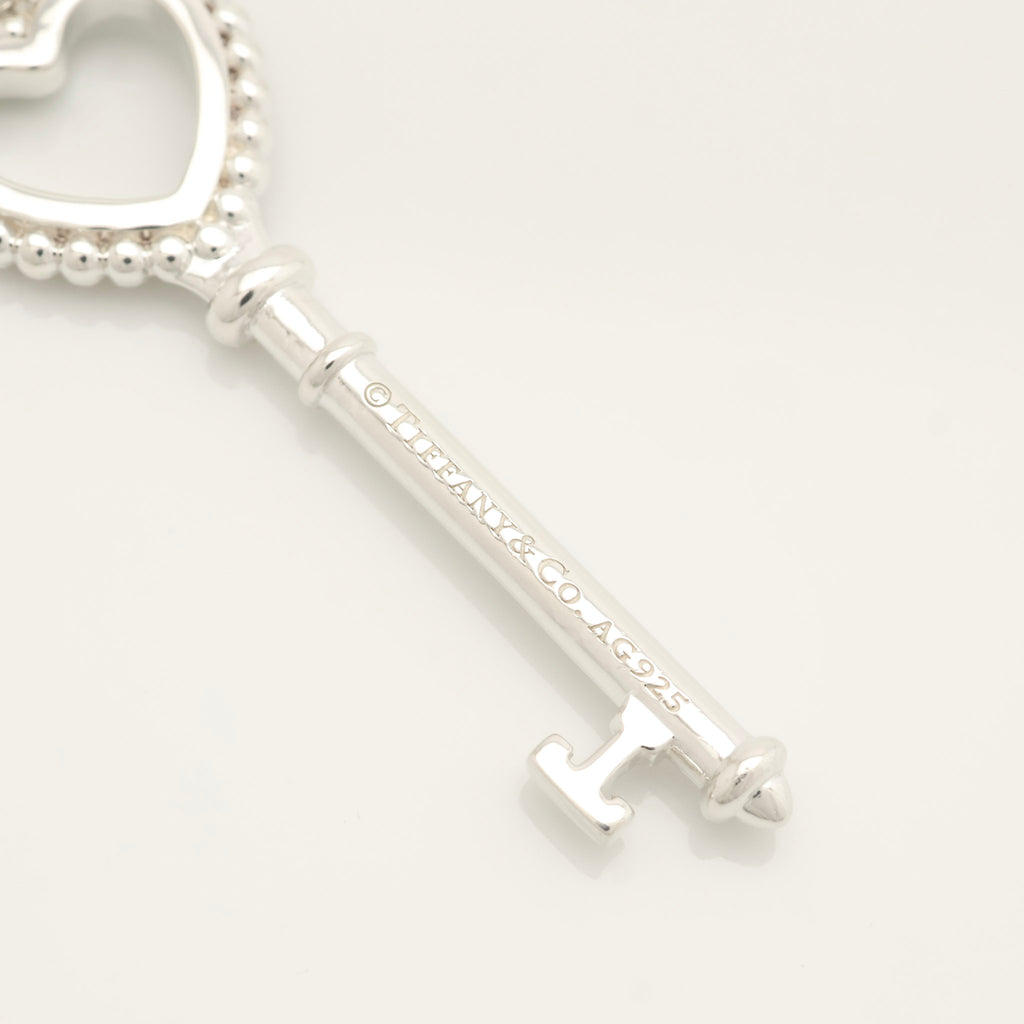  Tiffany & Co. Blue Enamel Beaded Heart Key Charm Sterling Silver 925　