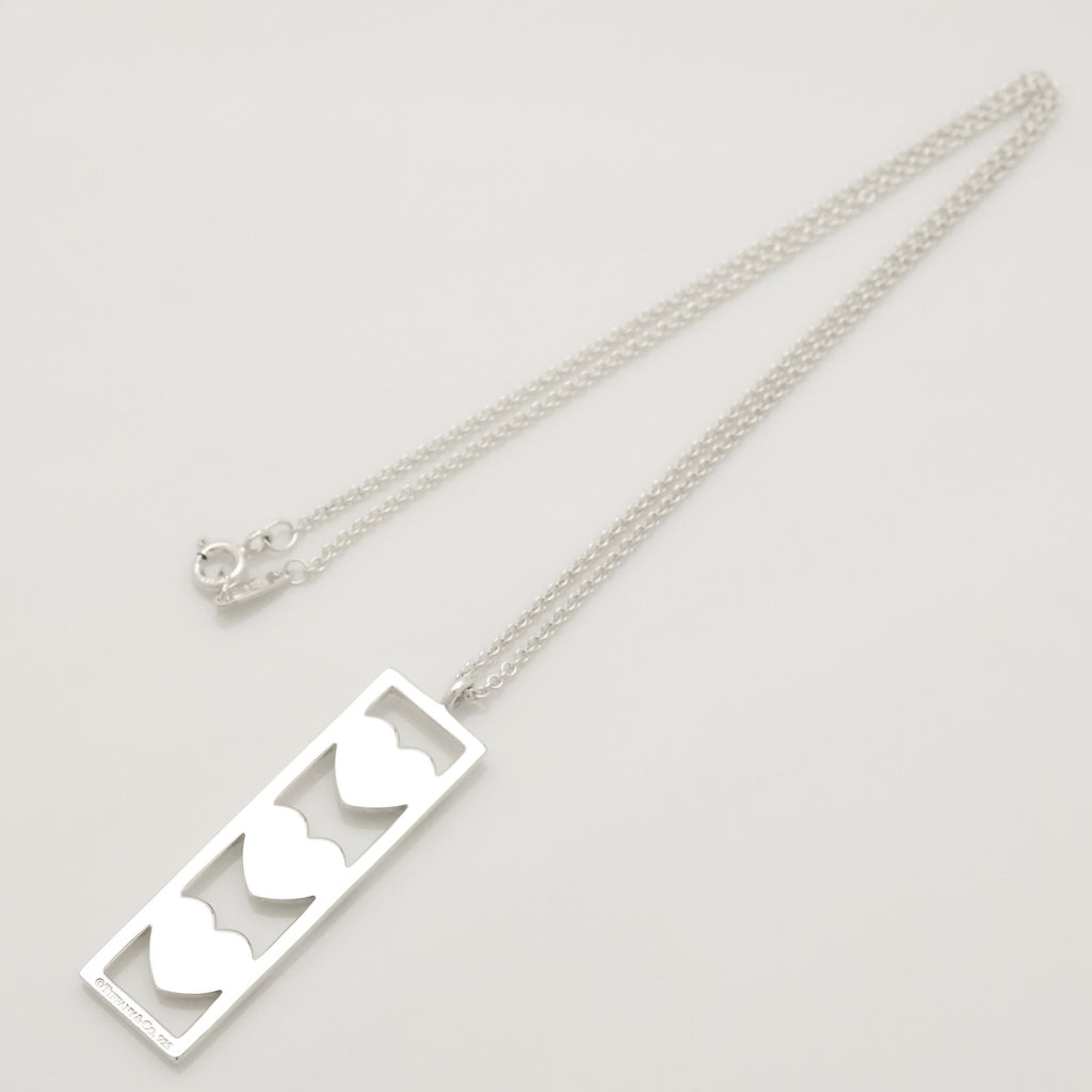 Tiffany & Co Triple Heart Plate Pendant Necklace Sterling Silver 925