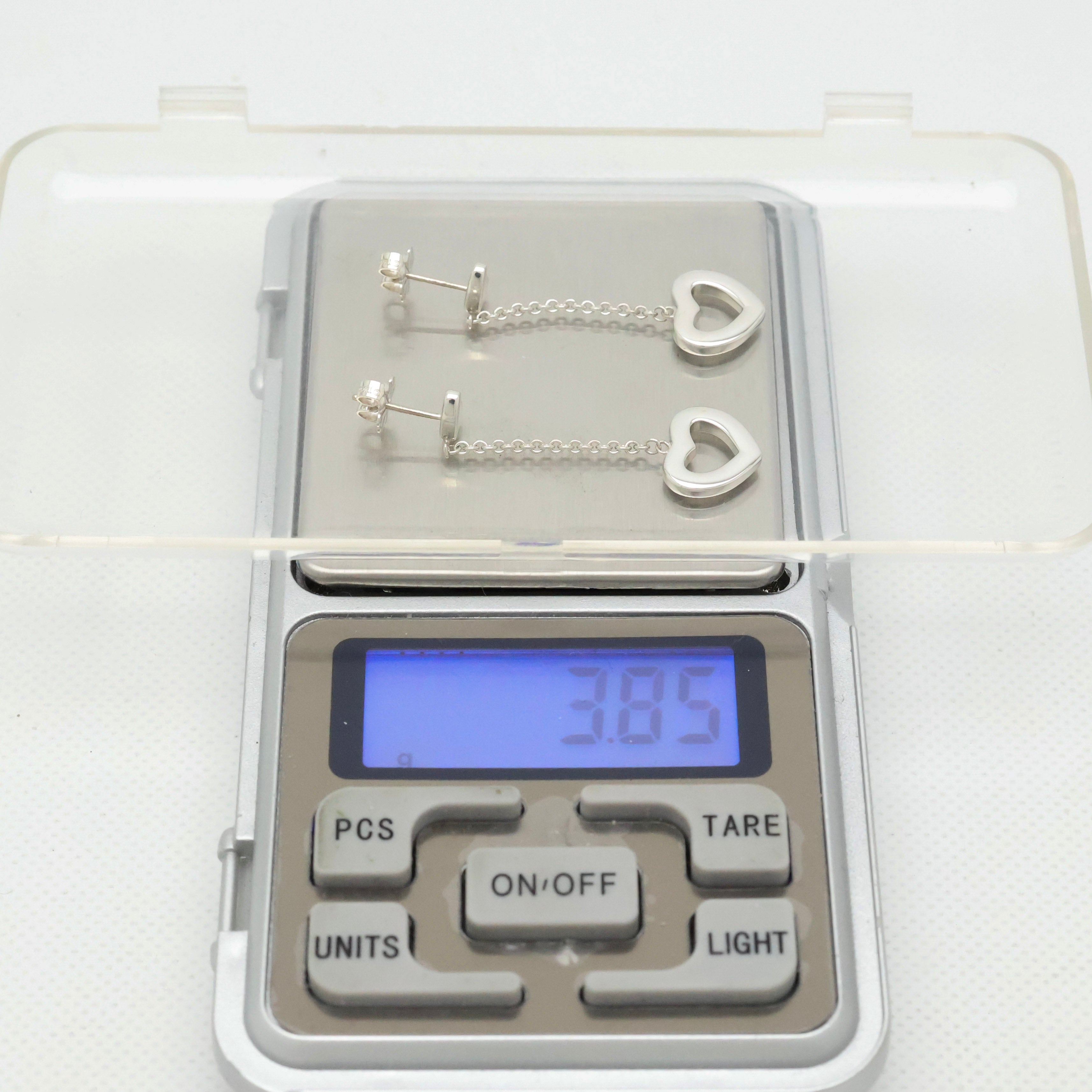 Tiffany & Co. Heart Link Drop Dangle Stud Earrings Sterling Silver 925