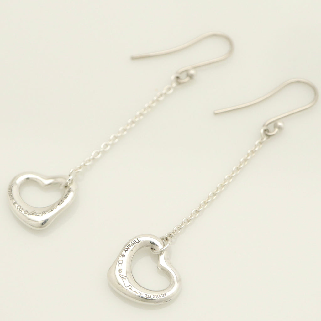 Tiffany & Co Elsa Peretti Open Heart Drop Dangle Earrings Sterling Silver 925