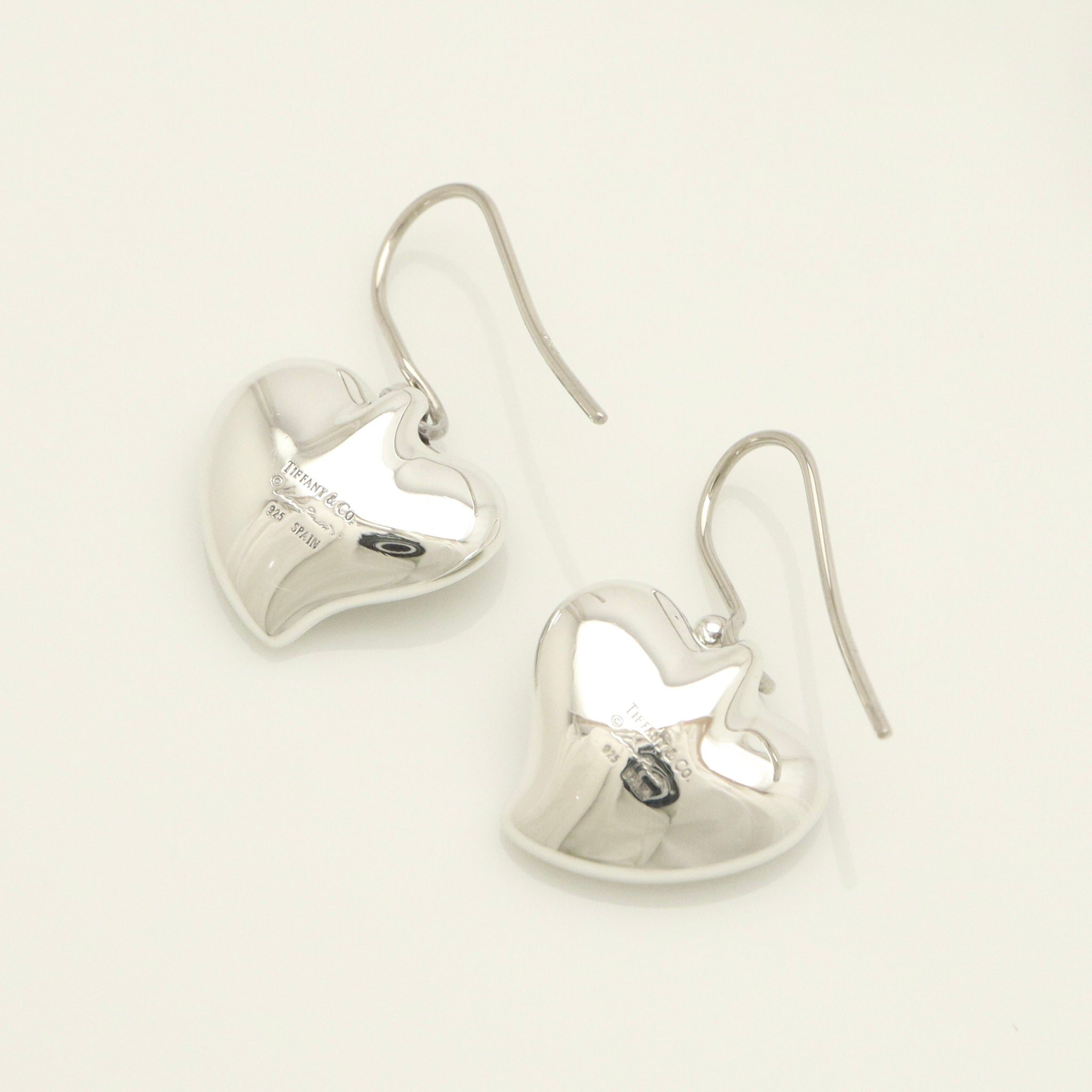 Tiffany & Co. Peretti Full Curved Heart Dangle Hook Earrings Sterling Silver 925