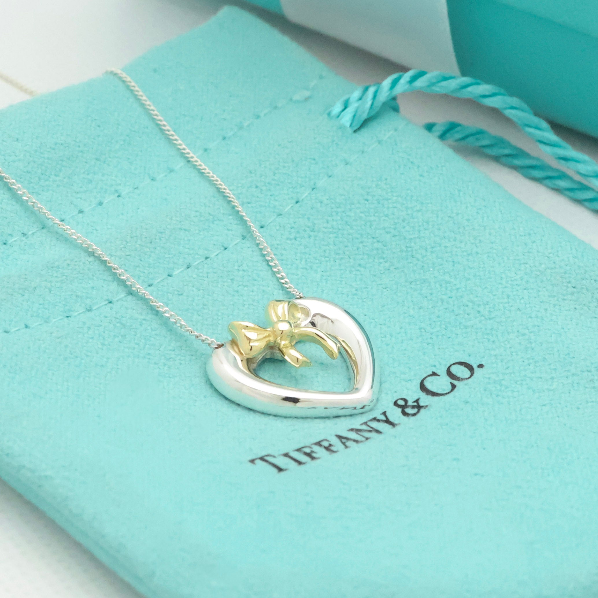 TIFFANY&Co. ハート リボン コンビ ネックレス AG925 AU750