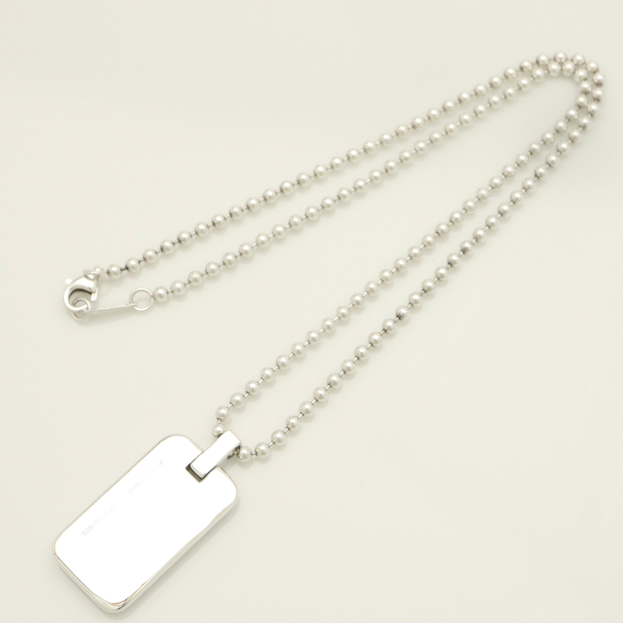 Tiffany & Co. Atlas Dog Tag Plate Ball Chain Necklace Sterling Silver 925