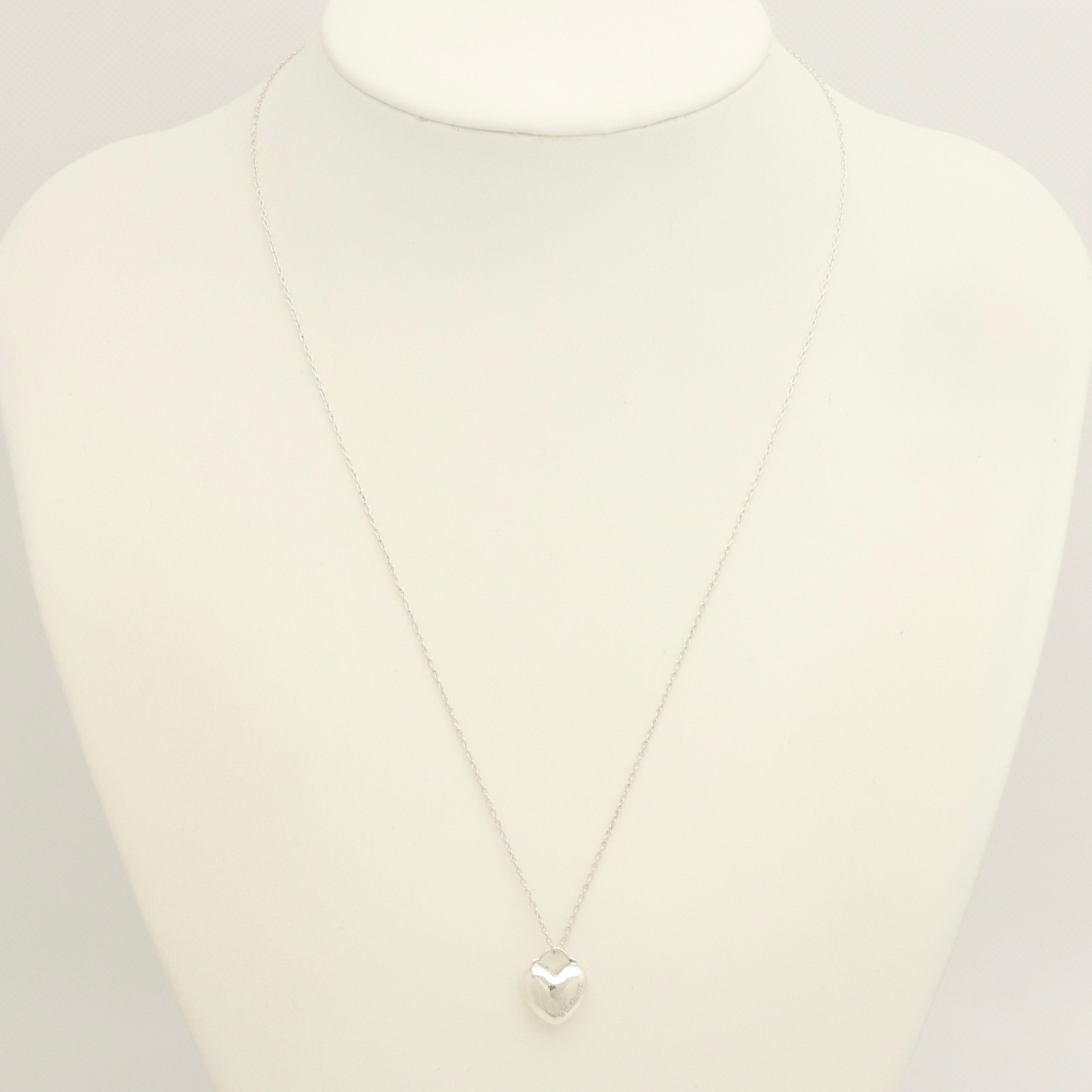 Tiffany & Co. Puff Heart Dangle Pendant Necklace Sterling Silver 925